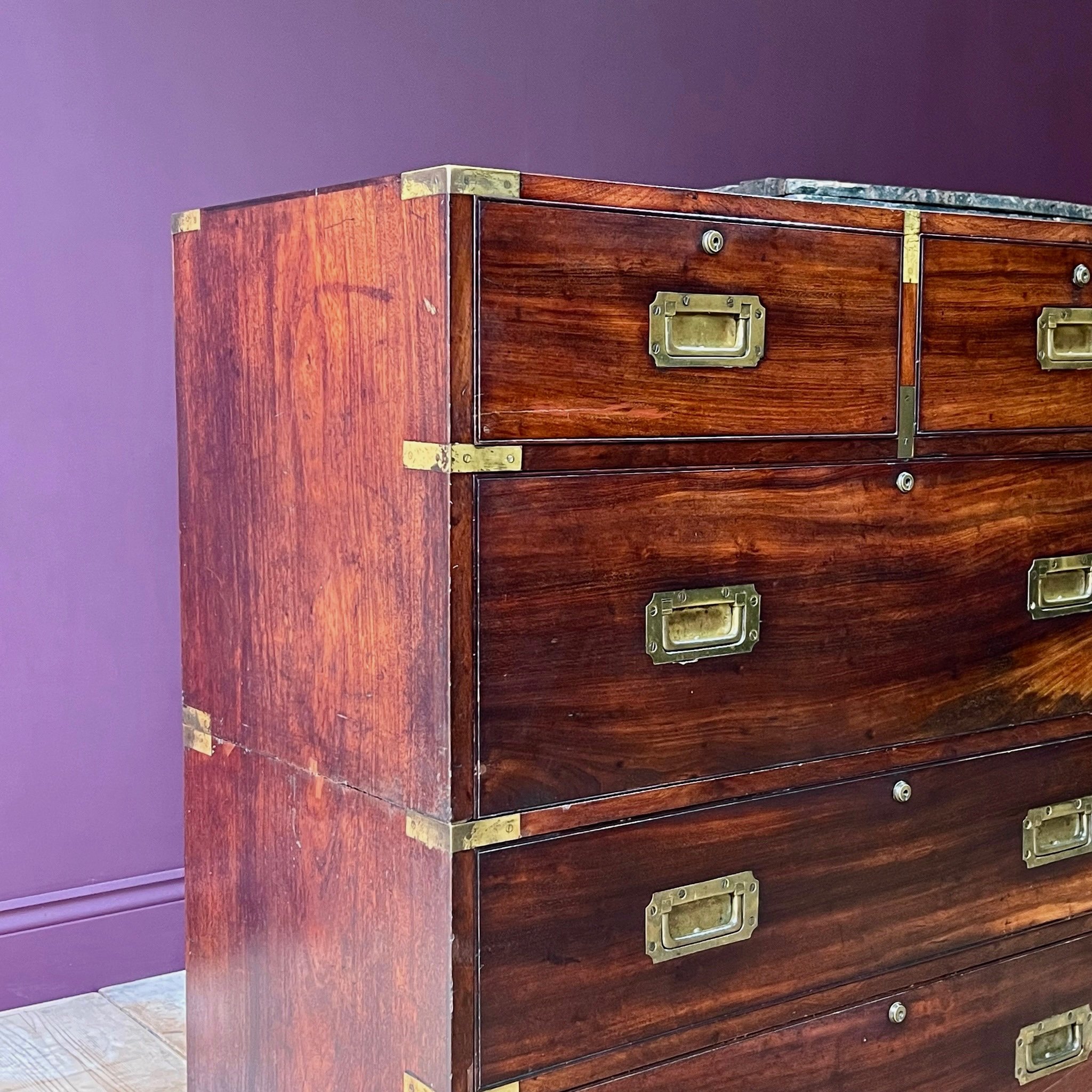 Extremely rare early 19th Century Secretaire Campaign Chest and original packing boxes, probably by reputed London maker William Day