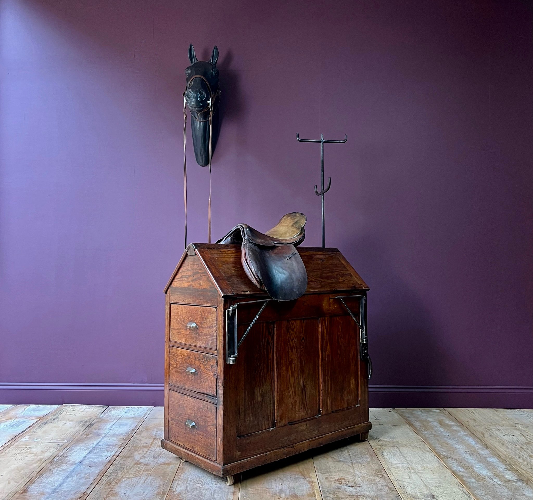 Rare mid to late 19th Century pitch pine saddle rack or horse by Musgrave & Co Ltd.