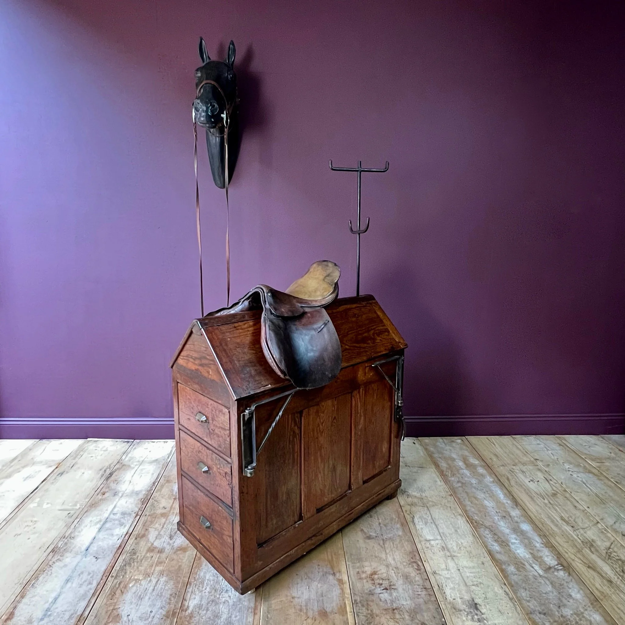 Rare mid to late 19th Century pitch pine saddle rack or horse by Musgrave & Co Ltd.