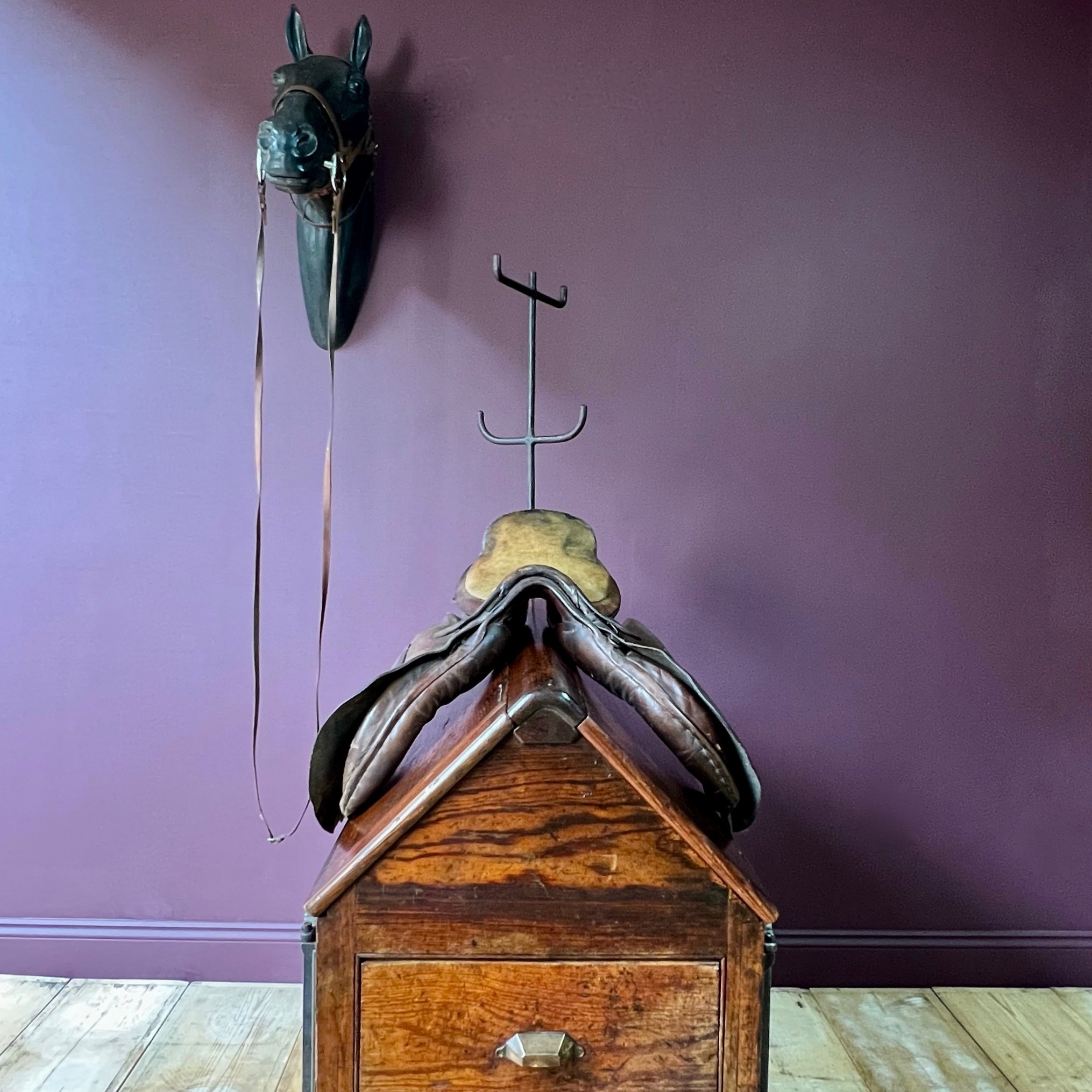 Rare mid to late 19th Century pitch pine saddle rack or horse by Musgrave & Co Ltd.