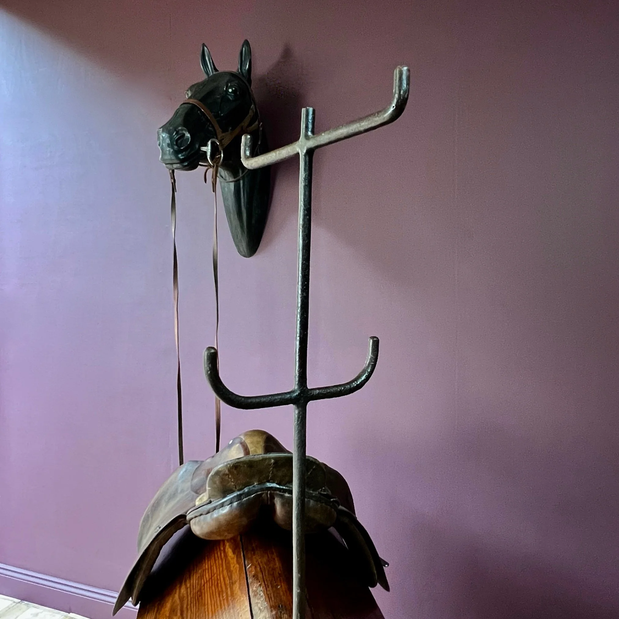 Rare mid to late 19th Century pitch pine saddle rack or horse by Musgrave & Co Ltd.