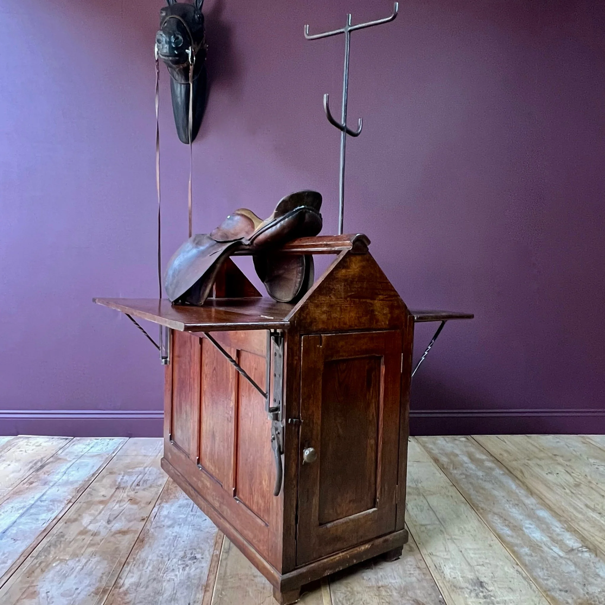 Rare mid to late 19th Century pitch pine saddle rack or horse by Musgrave & Co Ltd.