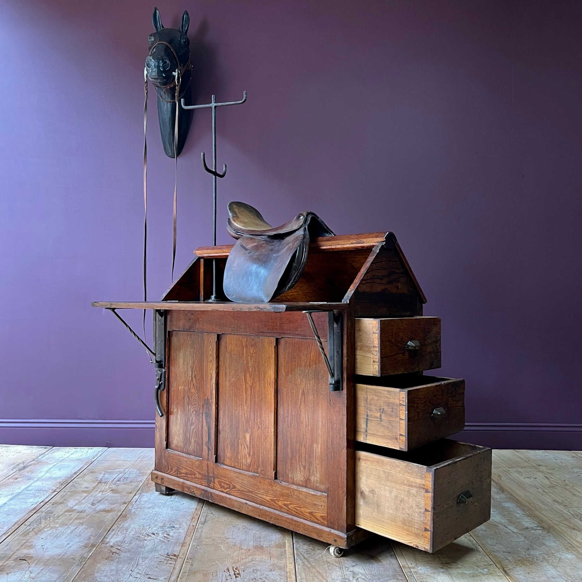 Rare mid to late 19th Century pitch pine saddle rack or horse by Musgrave & Co Ltd.