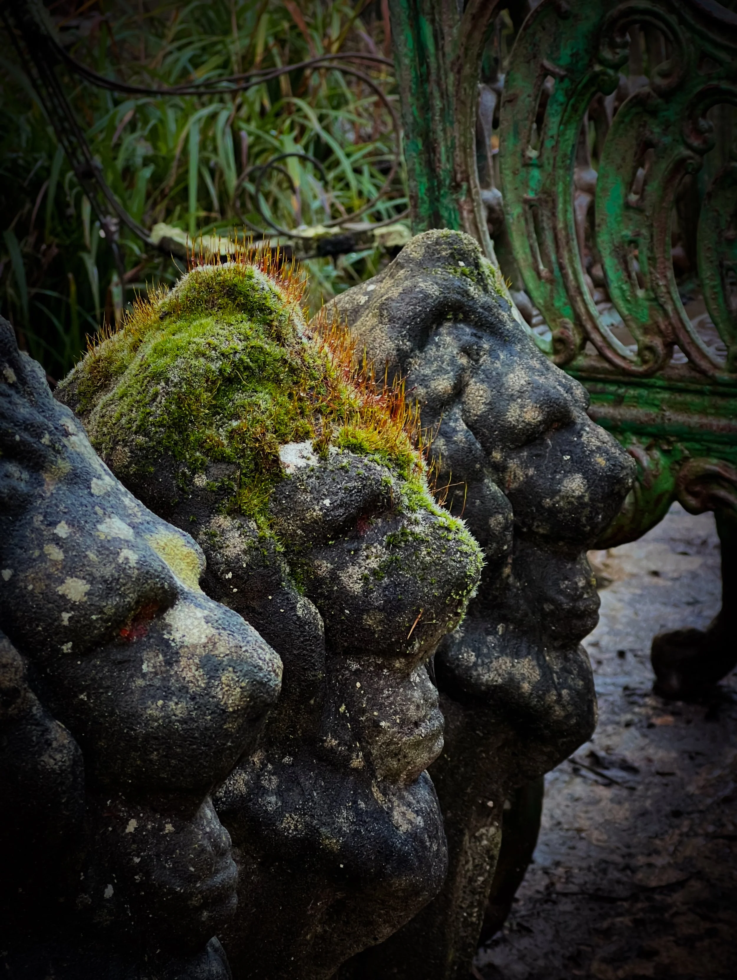 Fine set of eight reconstituted stone seated lions