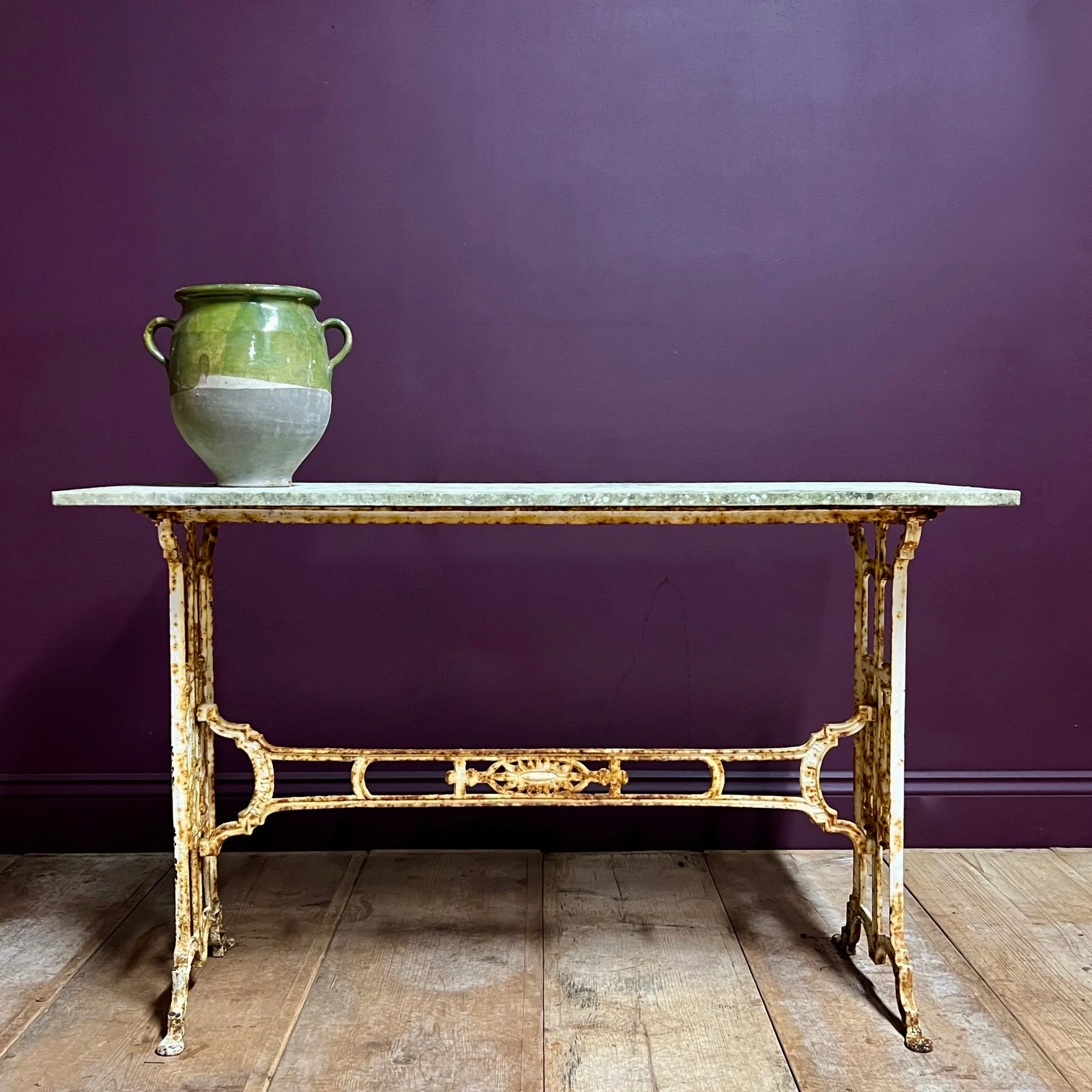 Marble topped console table and original cast iron base