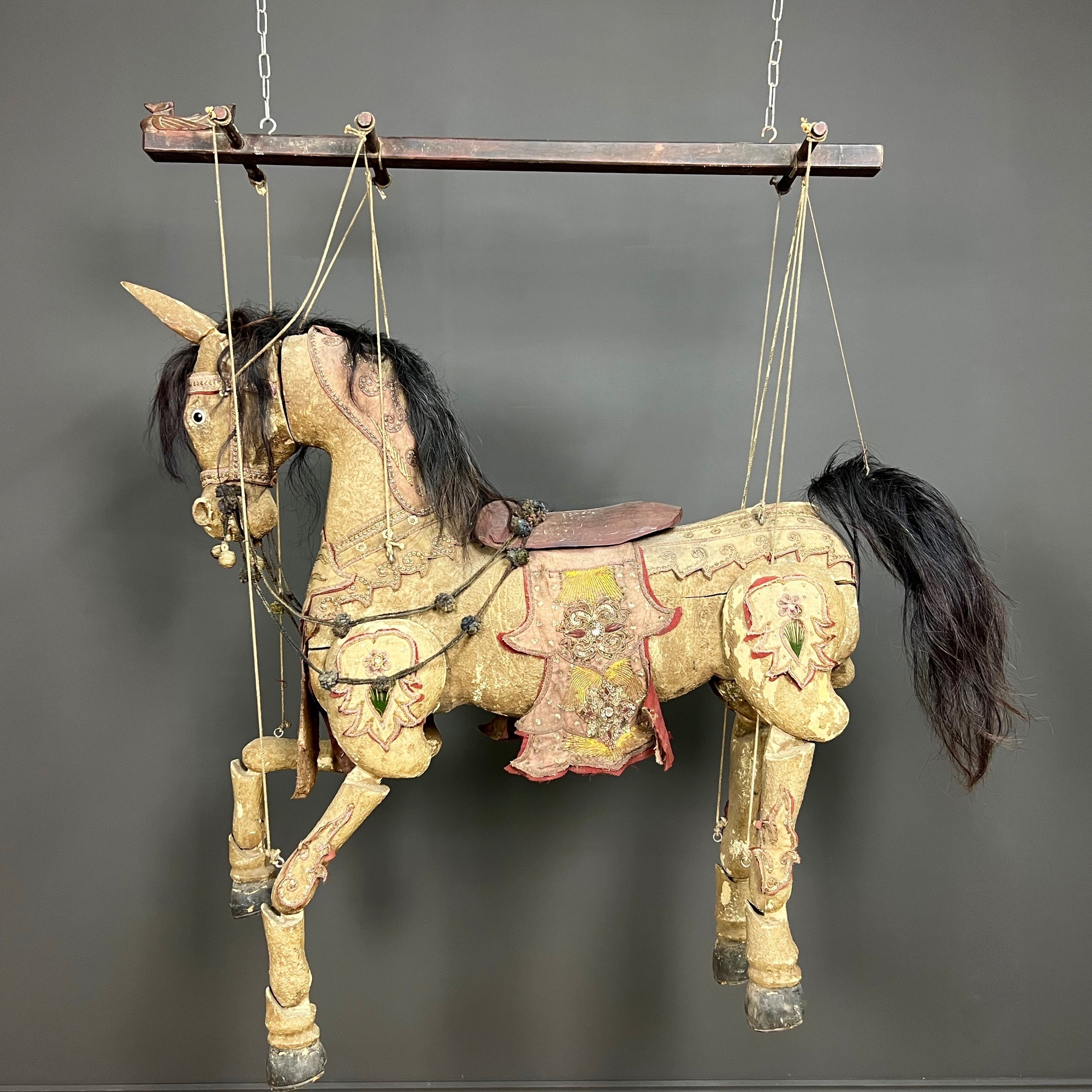 Large Antique Articulated Burmese Horse Marionette