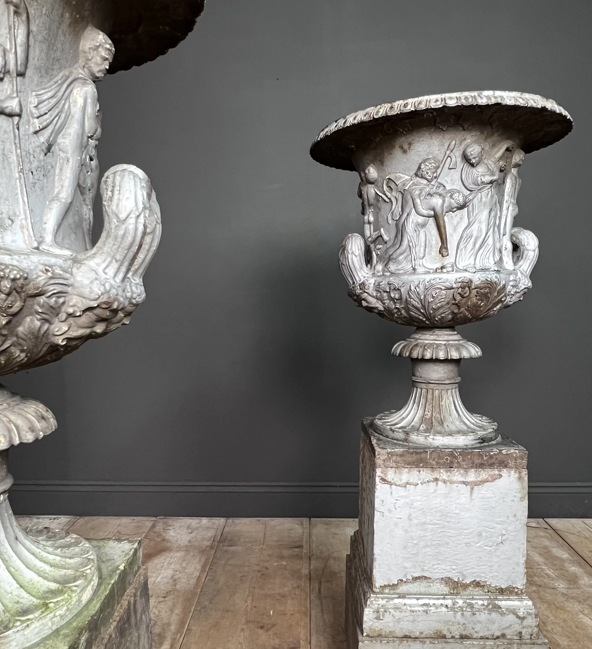 Rare pair of 19th Century cast iron Medici Borghese Urns and stands by Andrew Handyside