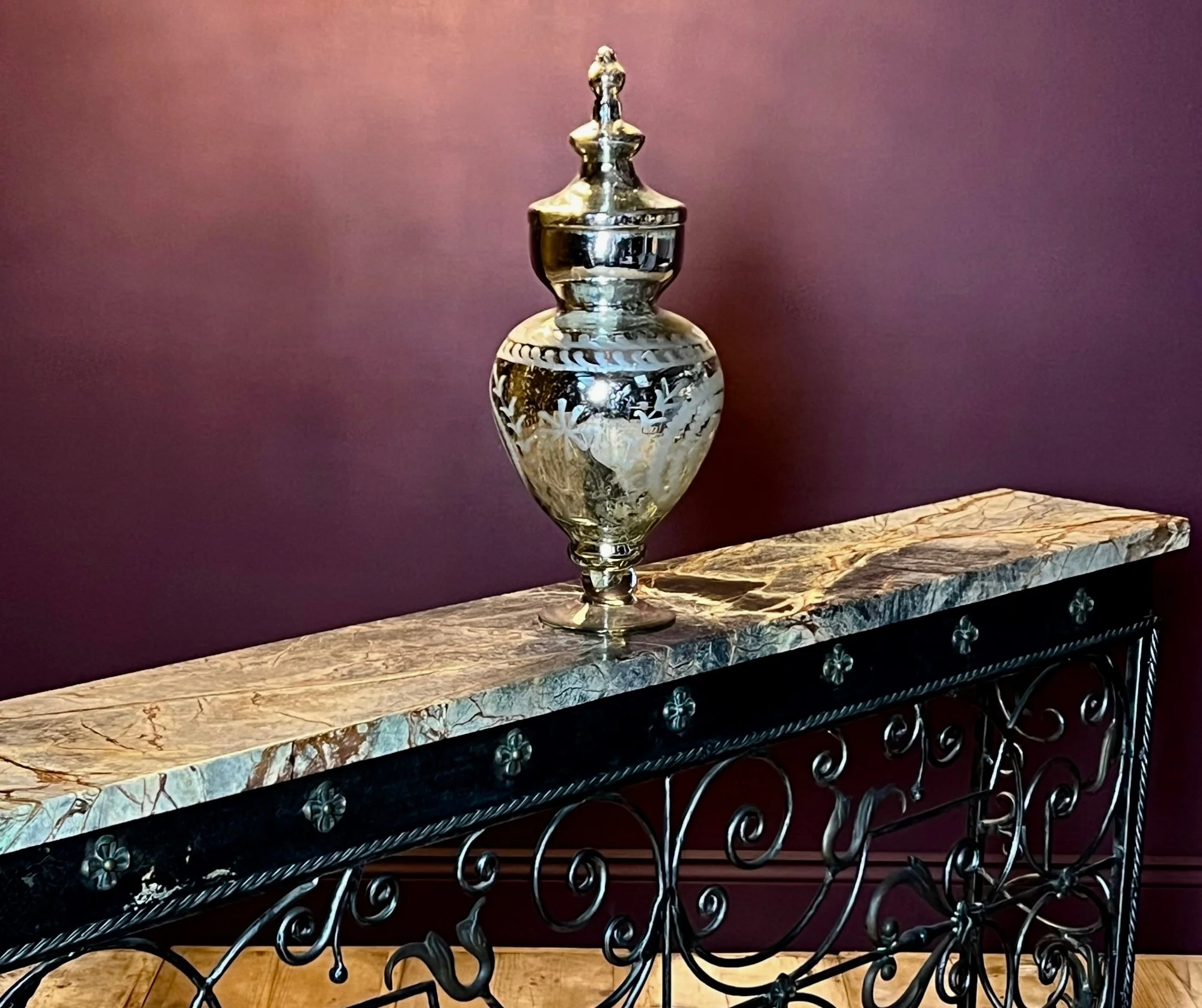 Large partially mirrored glass decorative urn