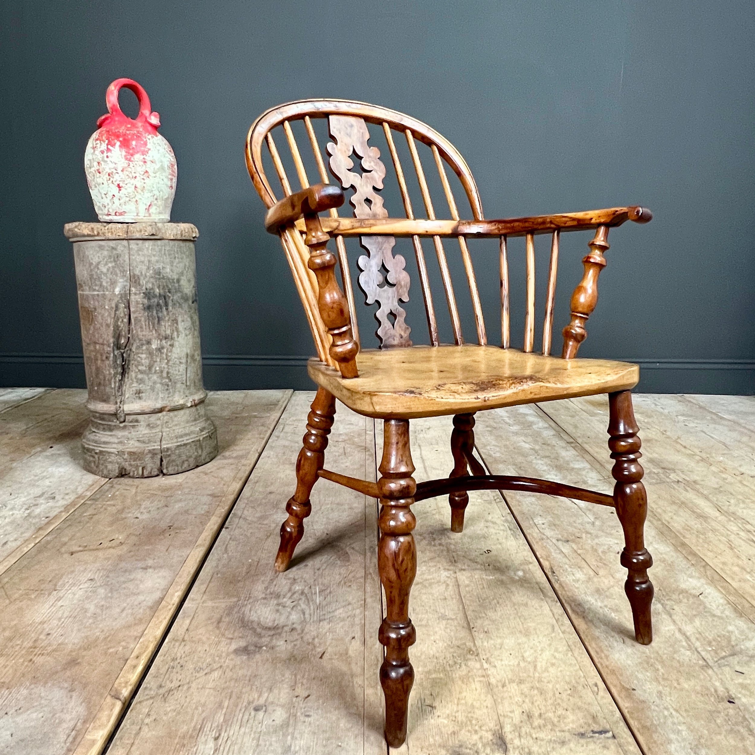19th Century Yew Windsor Chair wit crinoline stretcher