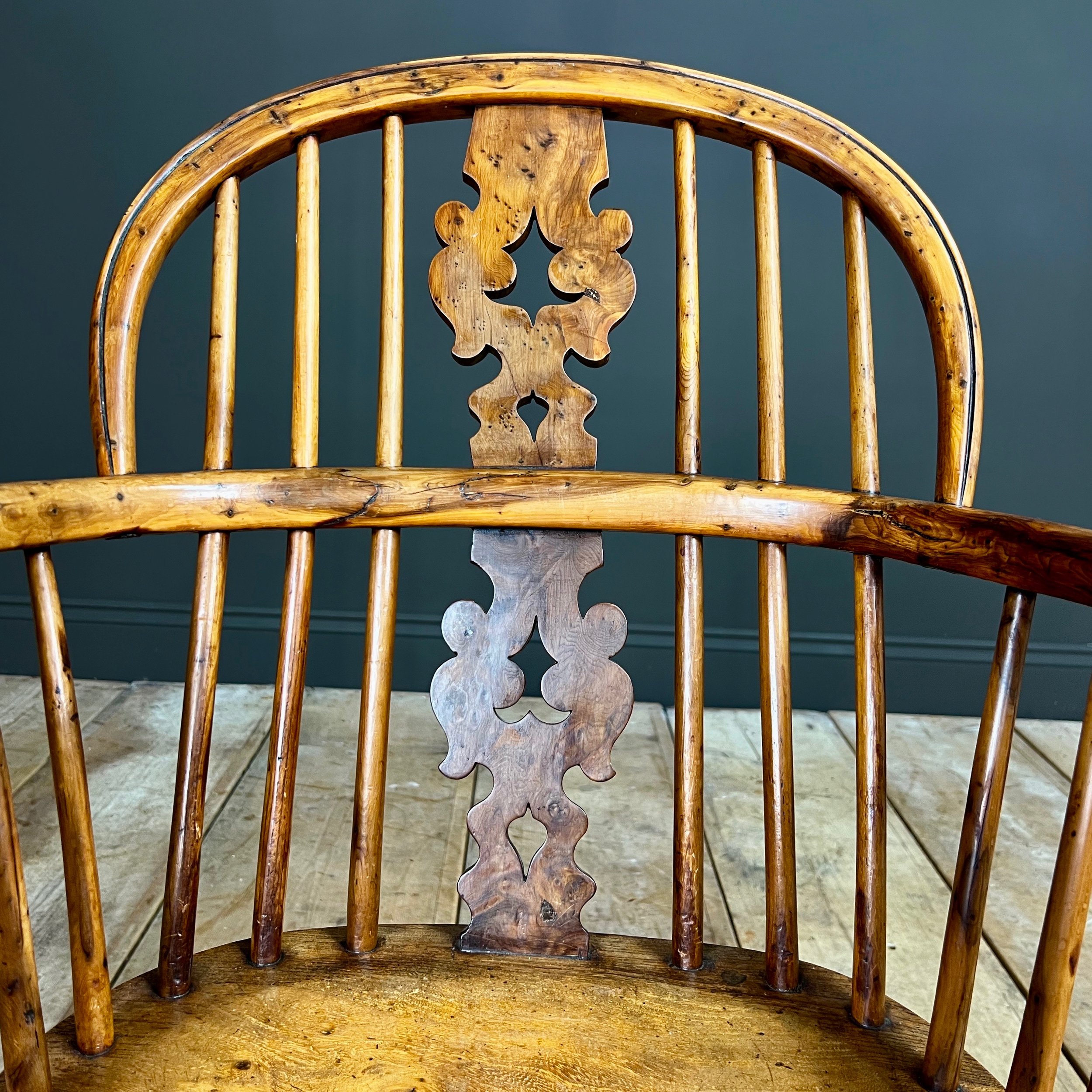 19th Century Yew Windsor Chair wit crinoline stretcher