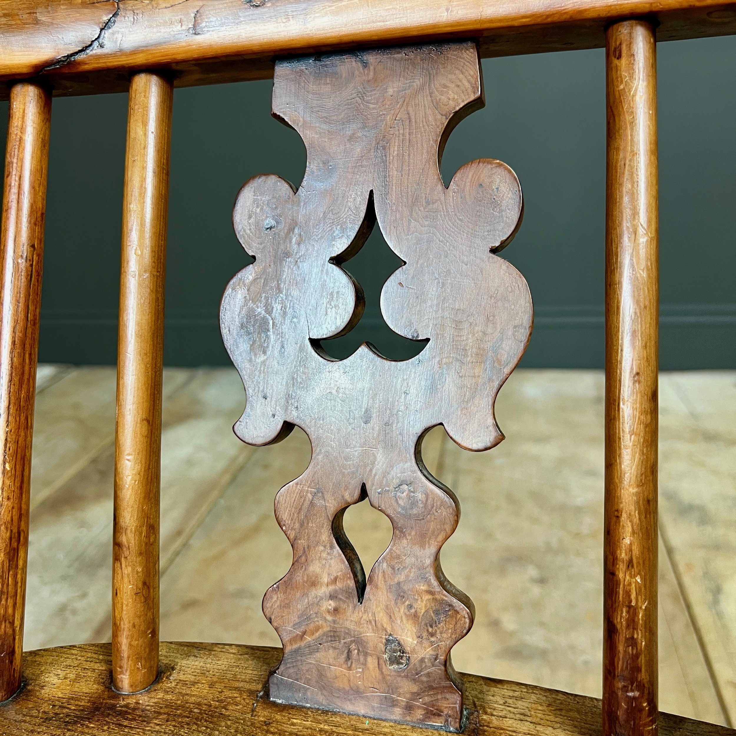19th Century Yew Windsor Chair wit crinoline stretcher