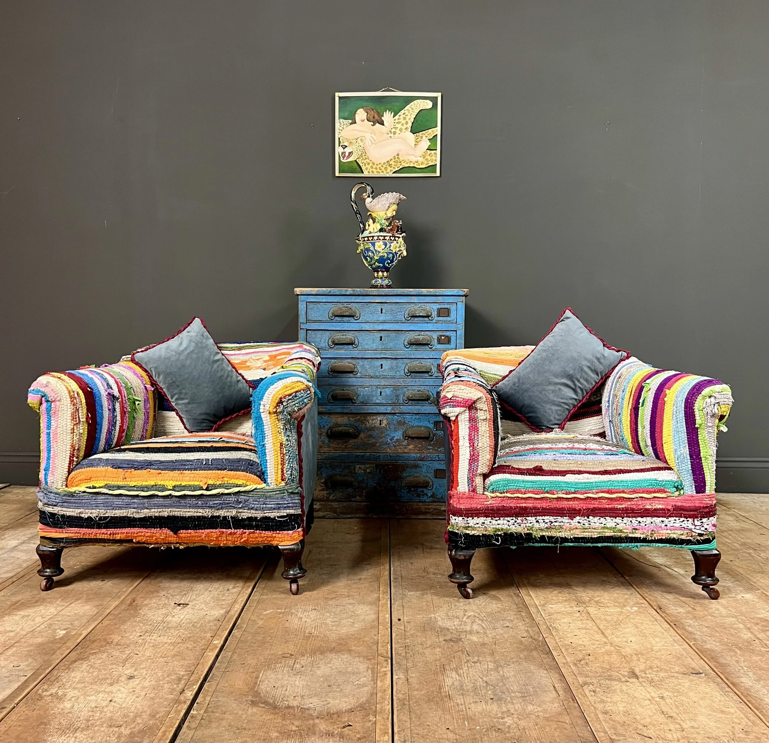 Pair of Edwardian Boucherouite Rag Rug Chairs