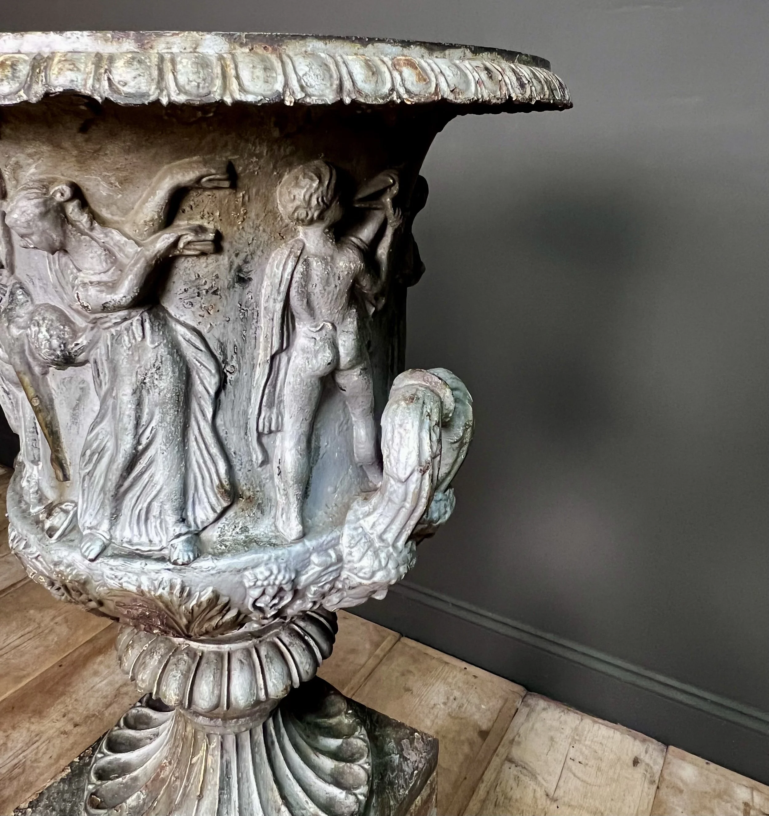 Rare pair of 19th Century cast iron Medici Borghese Urns and stands by Andrew Handyside