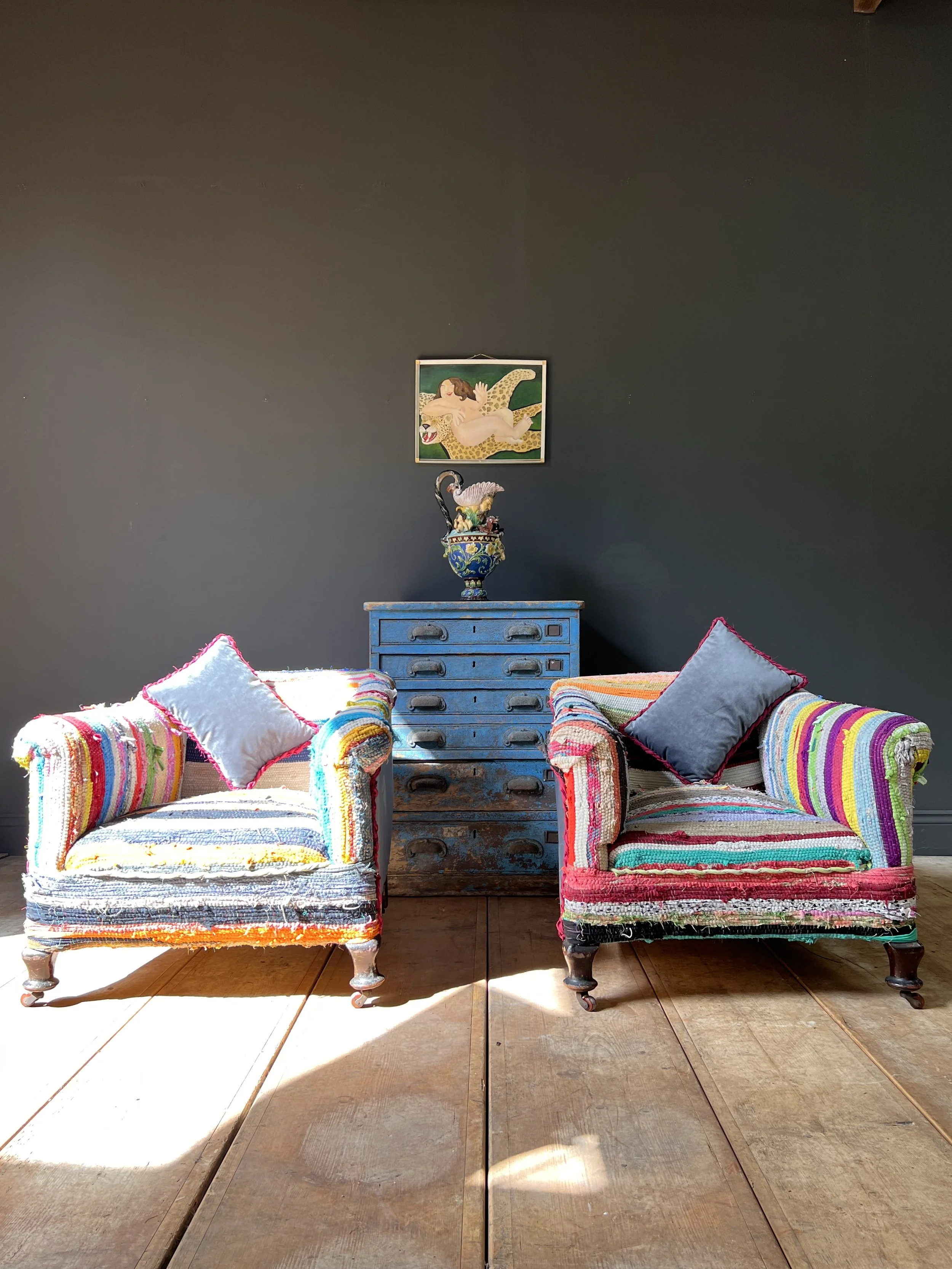 Pair of Edwardian Boucherouite Rag Rug Chairs
