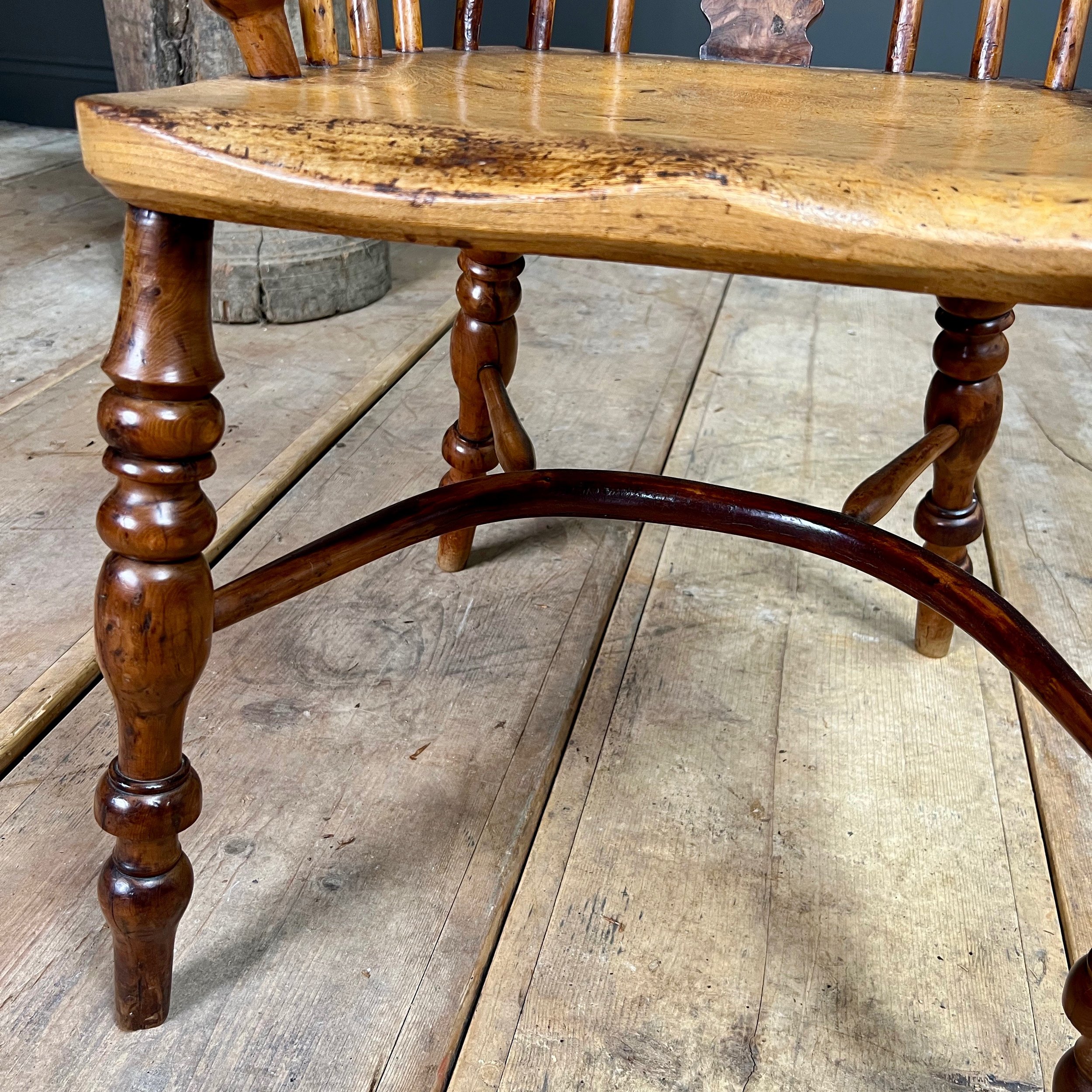 19th Century Yew Windsor Chair wit crinoline stretcher