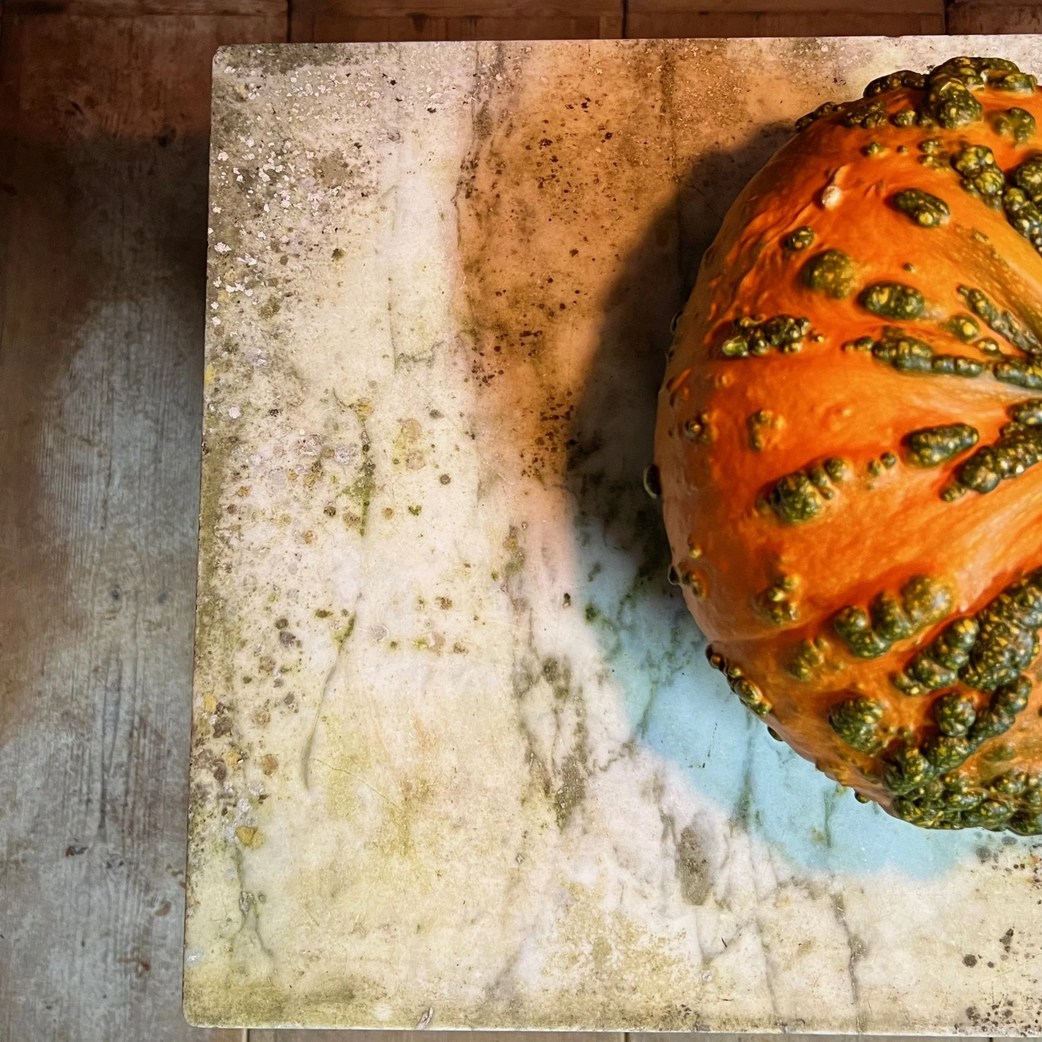 Marble topped console table and original cast iron base