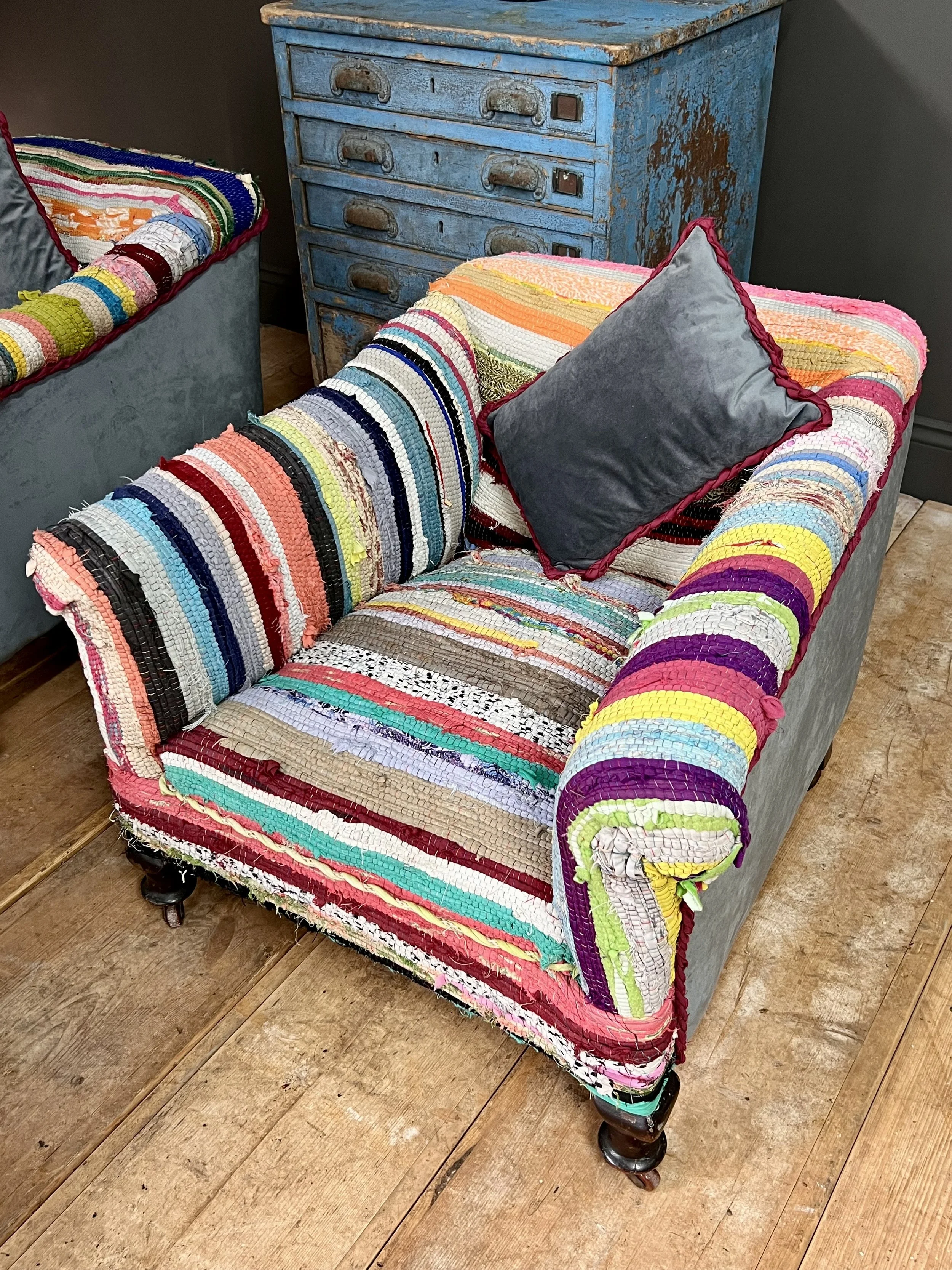 Pair of Edwardian Boucherouite Rag Rug Chairs