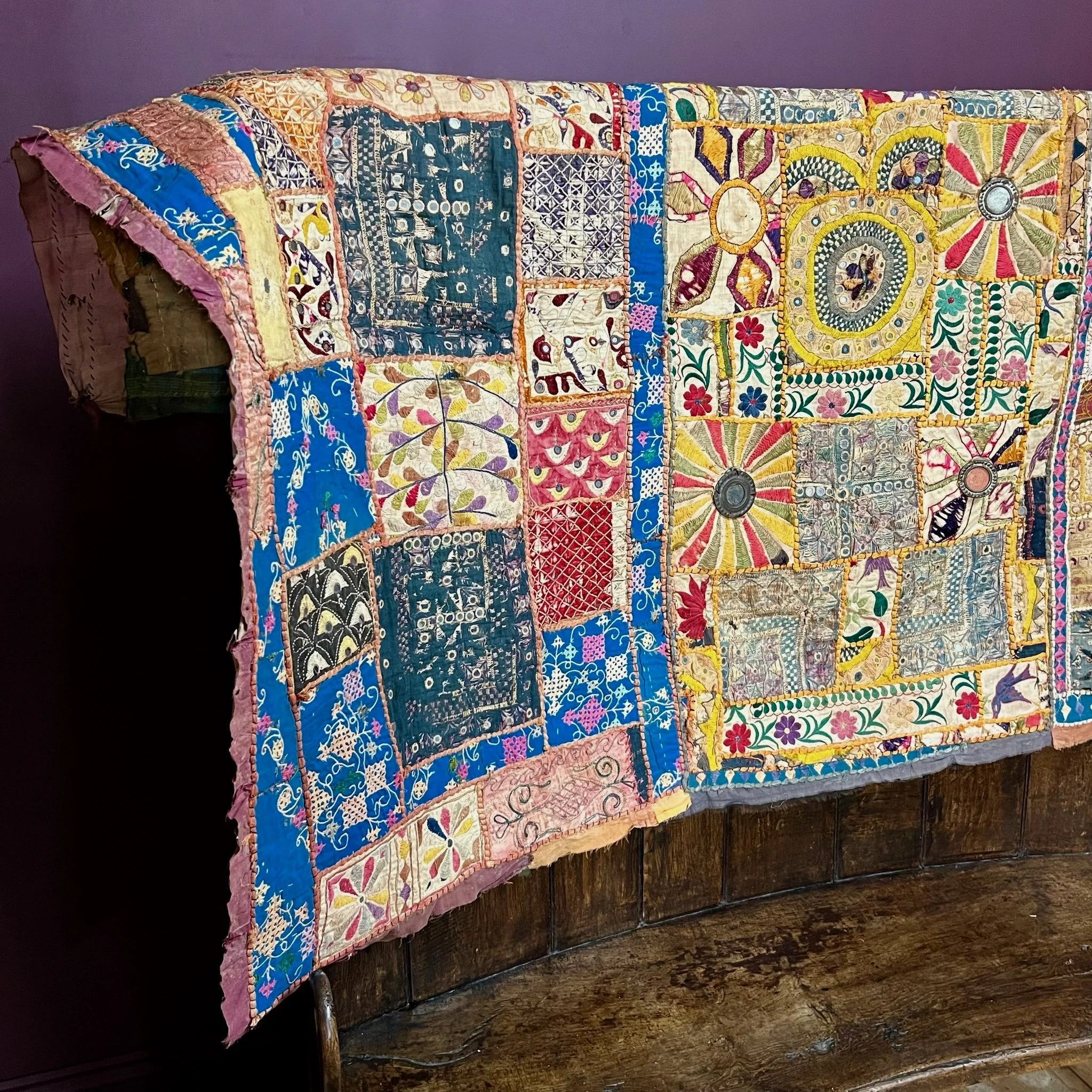 Rare hand embroidered and mirrored 19th Century wall hanging from Rajasthan