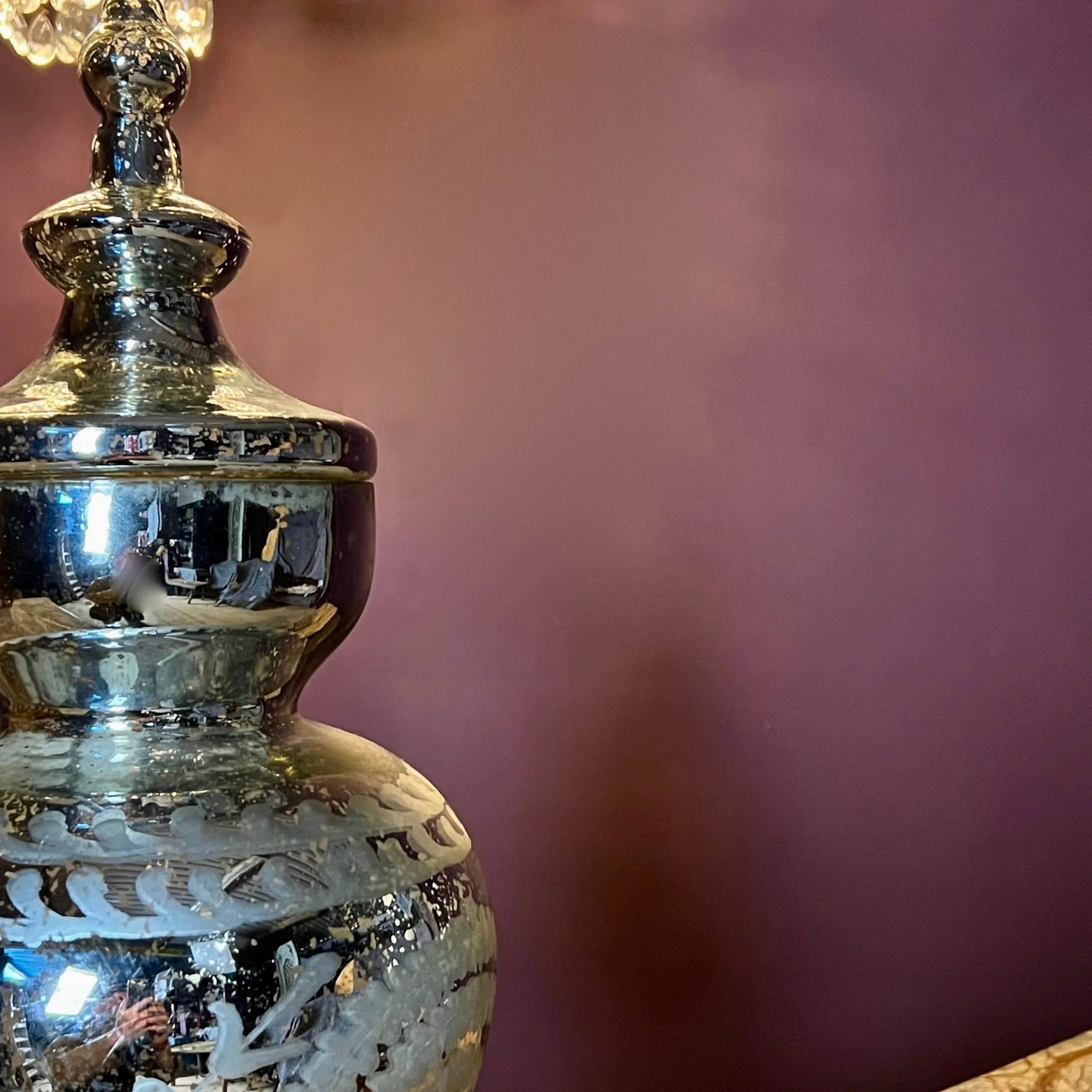 Large partially mirrored glass decorative urn