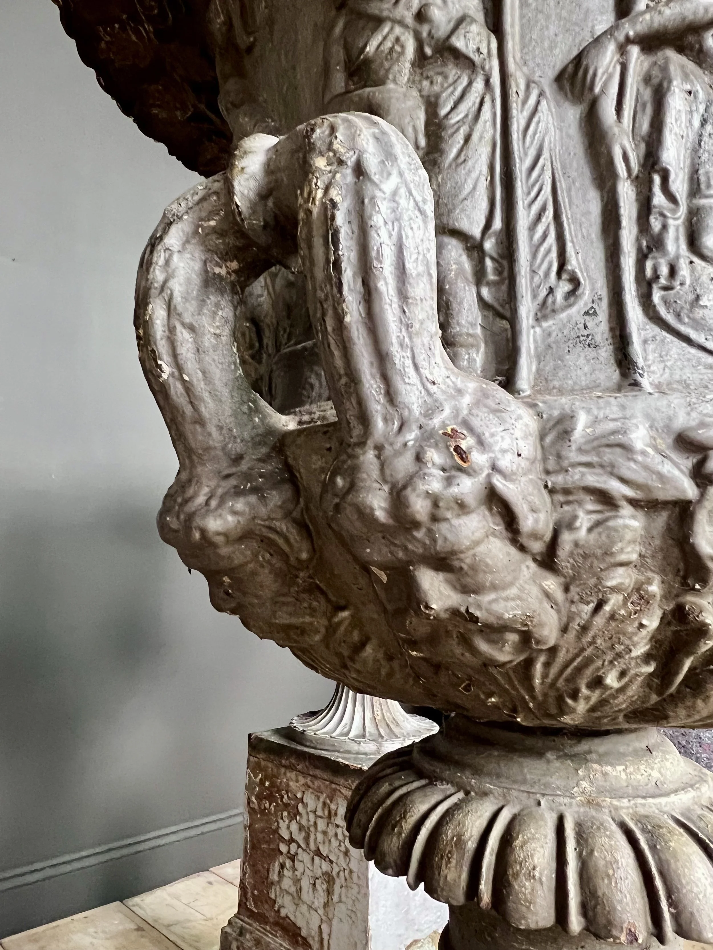 Rare pair of 19th Century cast iron Medici Borghese Urns and stands by Andrew Handyside