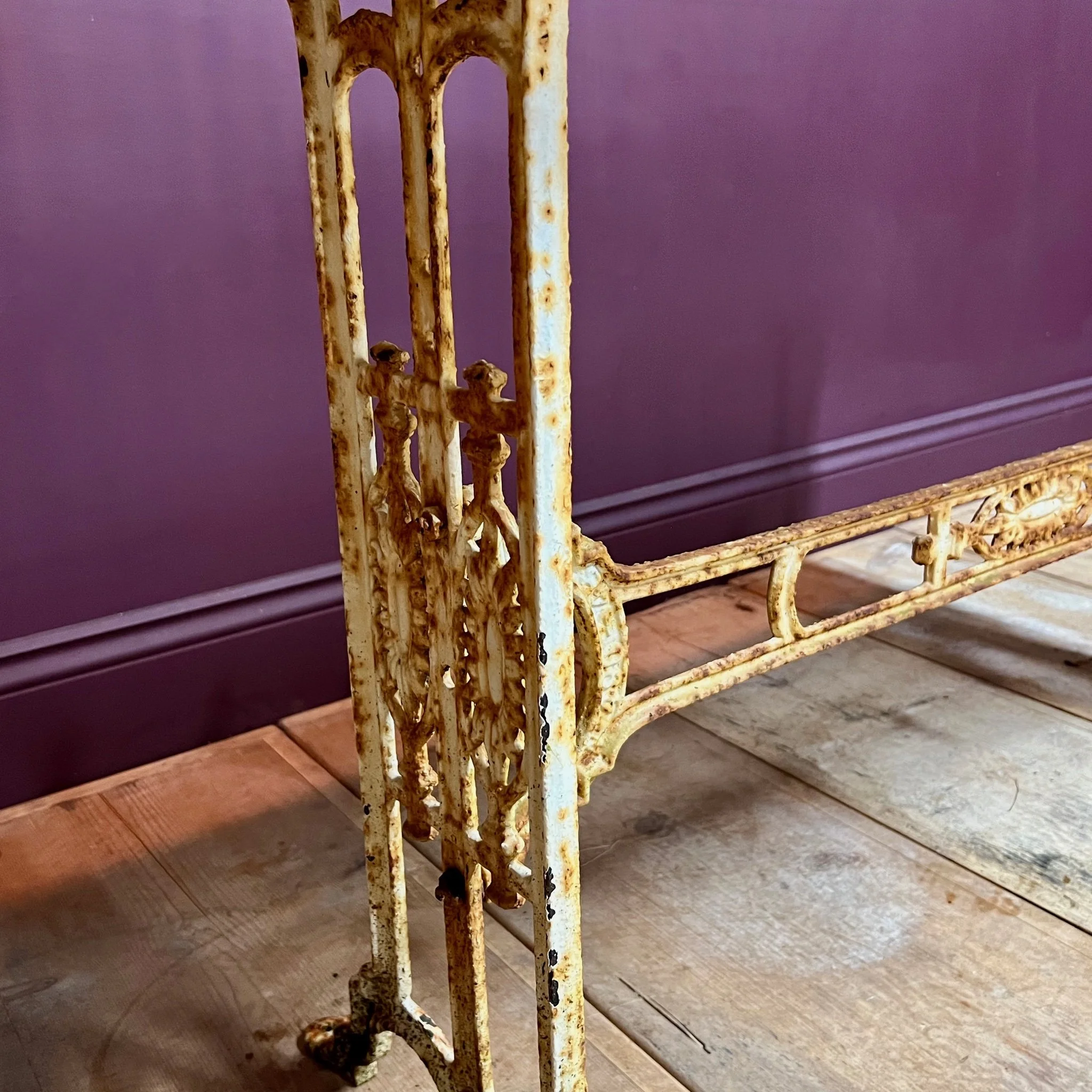 Marble topped console table and original cast iron base