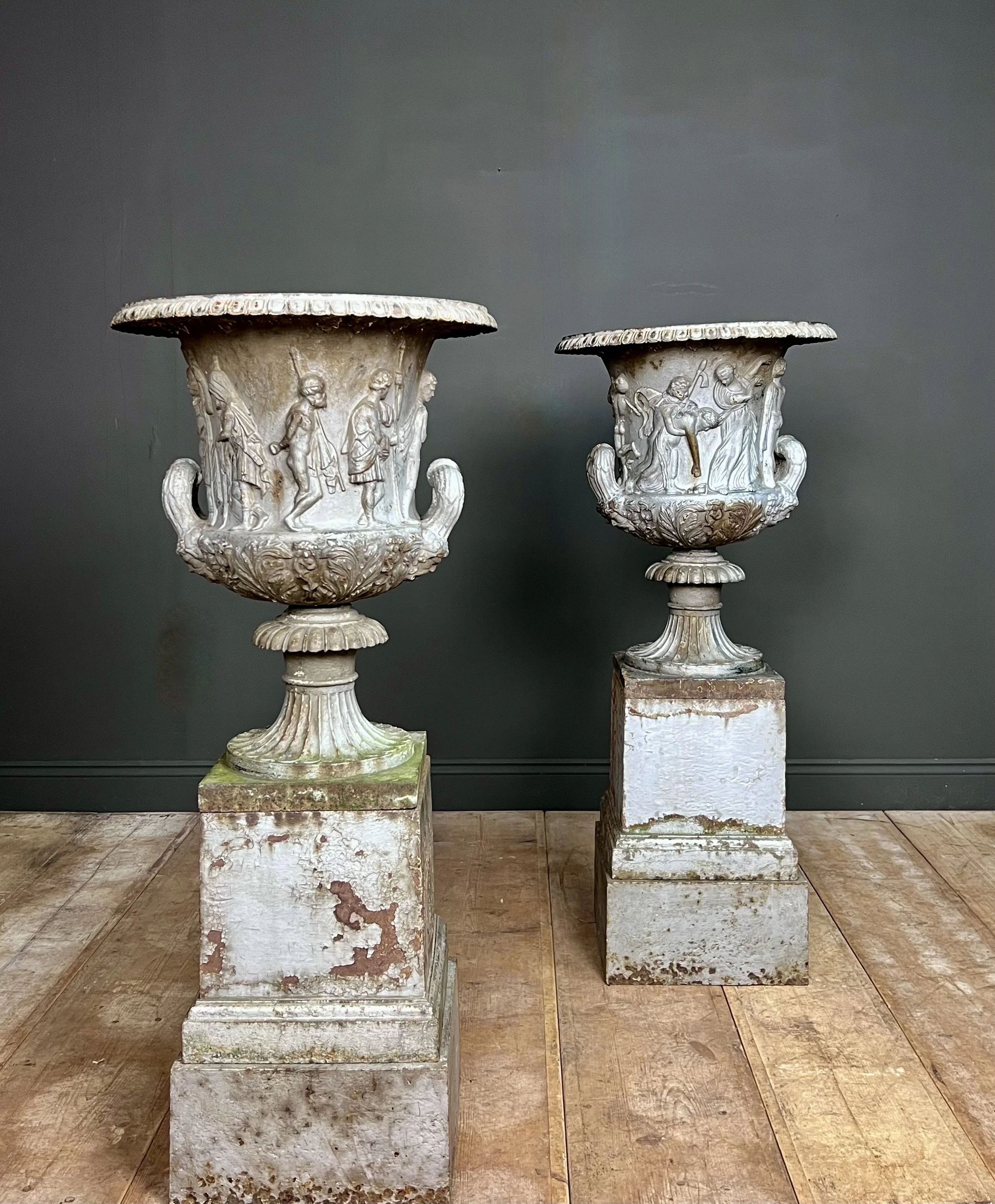 Rare pair of 19th Century cast iron Medici Borghese Urns and stands by Andrew Handyside