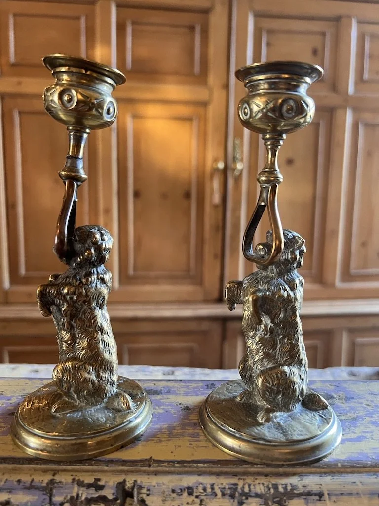 Pair of 19th Century Standing Dog Candlesticks