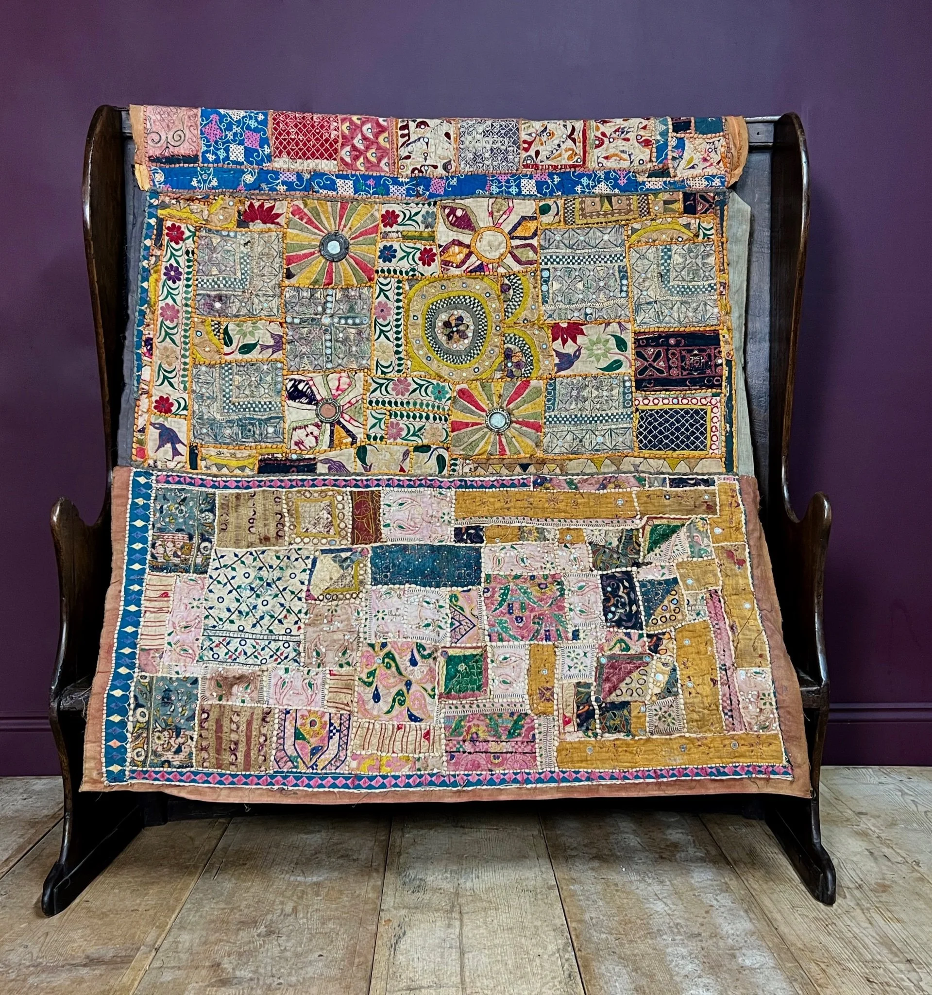 Rare hand embroidered and mirrored 19th Century wall hanging from Rajasthan