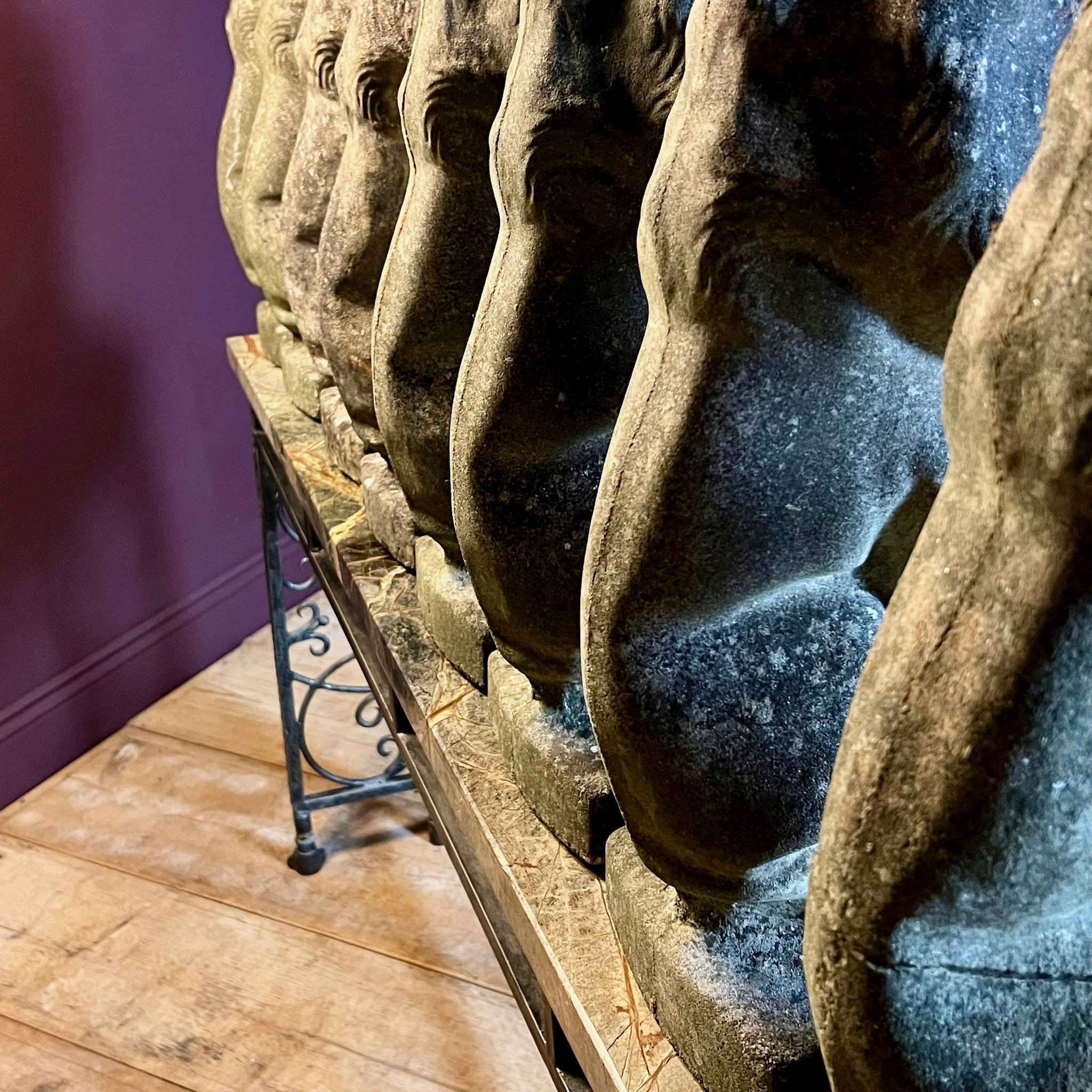 Fine set of eight reconstituted stone seated lions