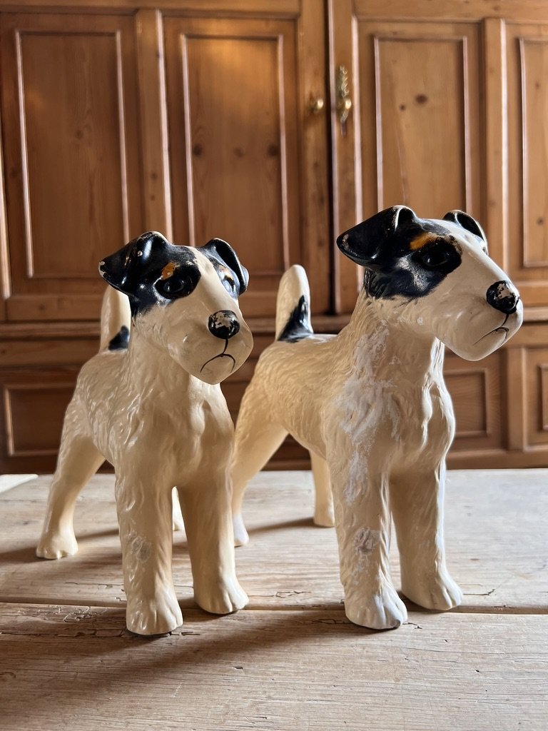 1960's Plaster Fox Terrier Dogs