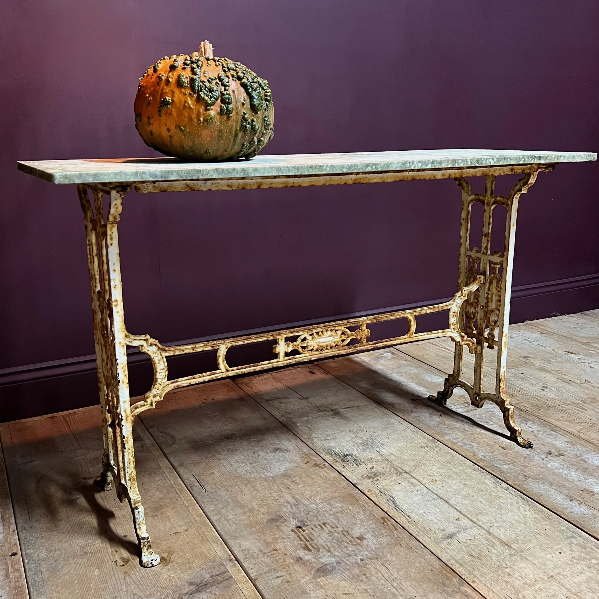 Marble topped console table and original cast iron base
