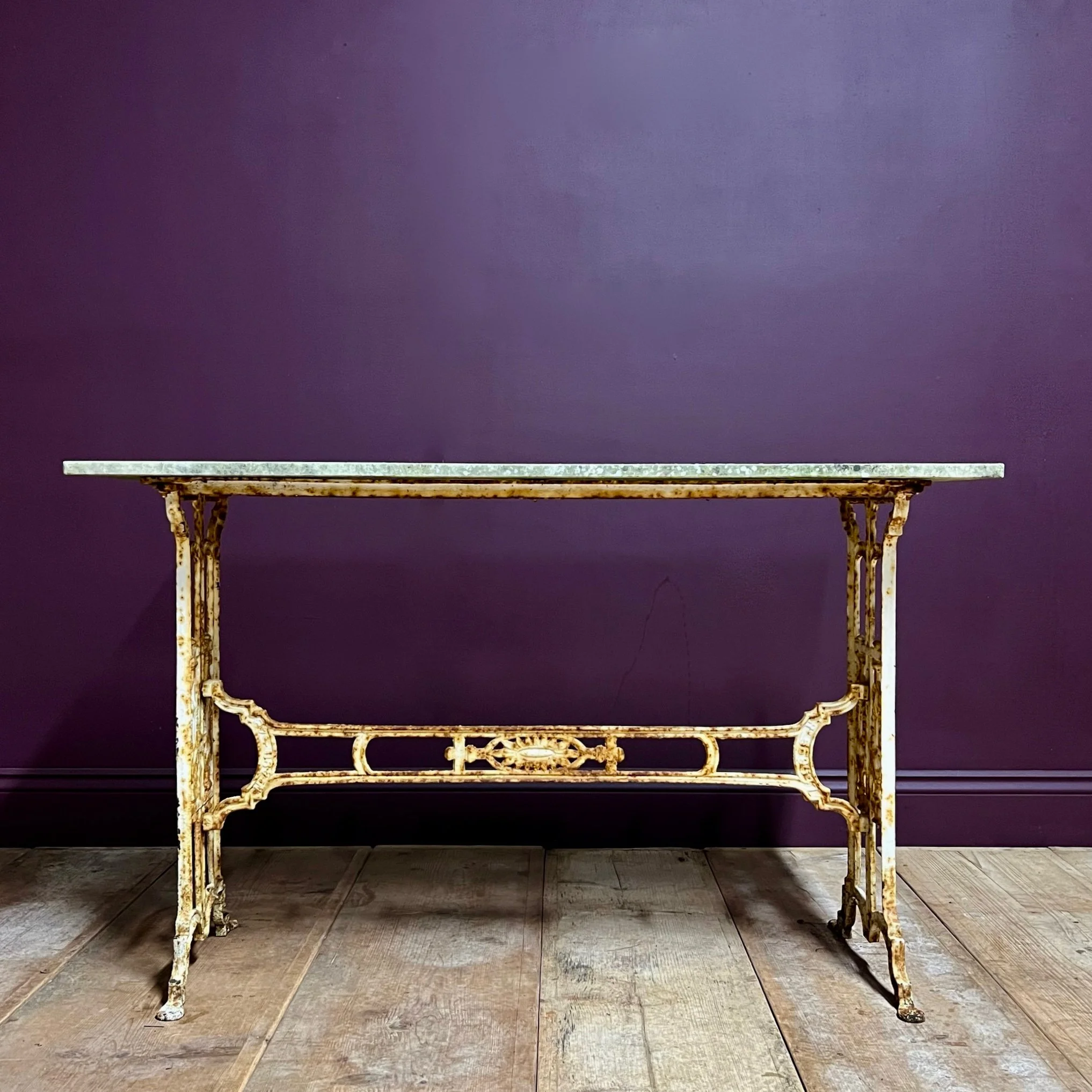 Marble topped console table and original cast iron base