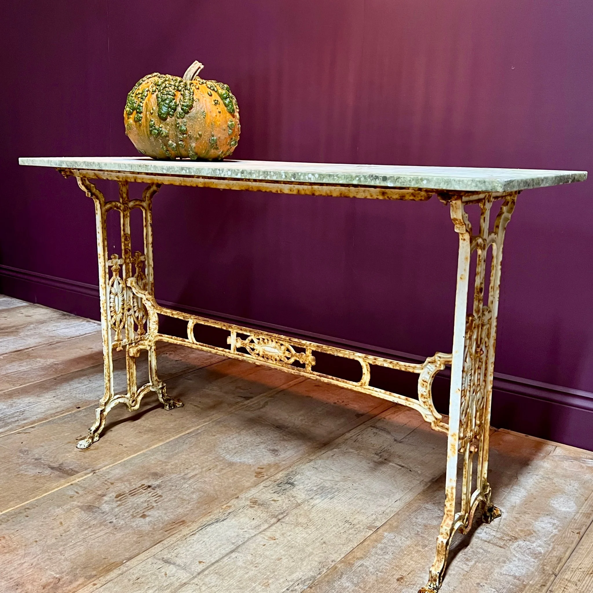 Marble topped console table and original cast iron base