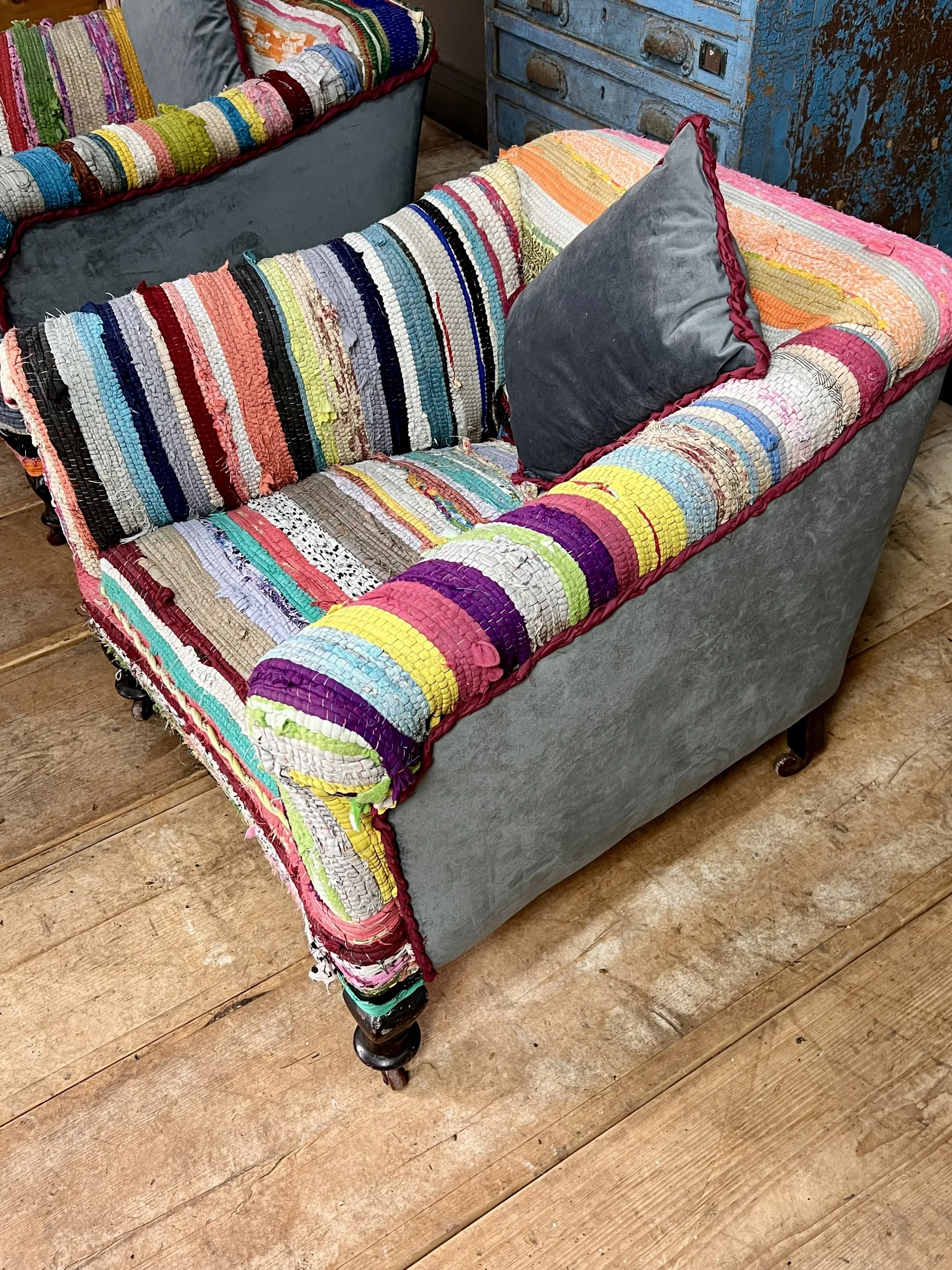 Pair of Edwardian Boucherouite Rag Rug Chairs