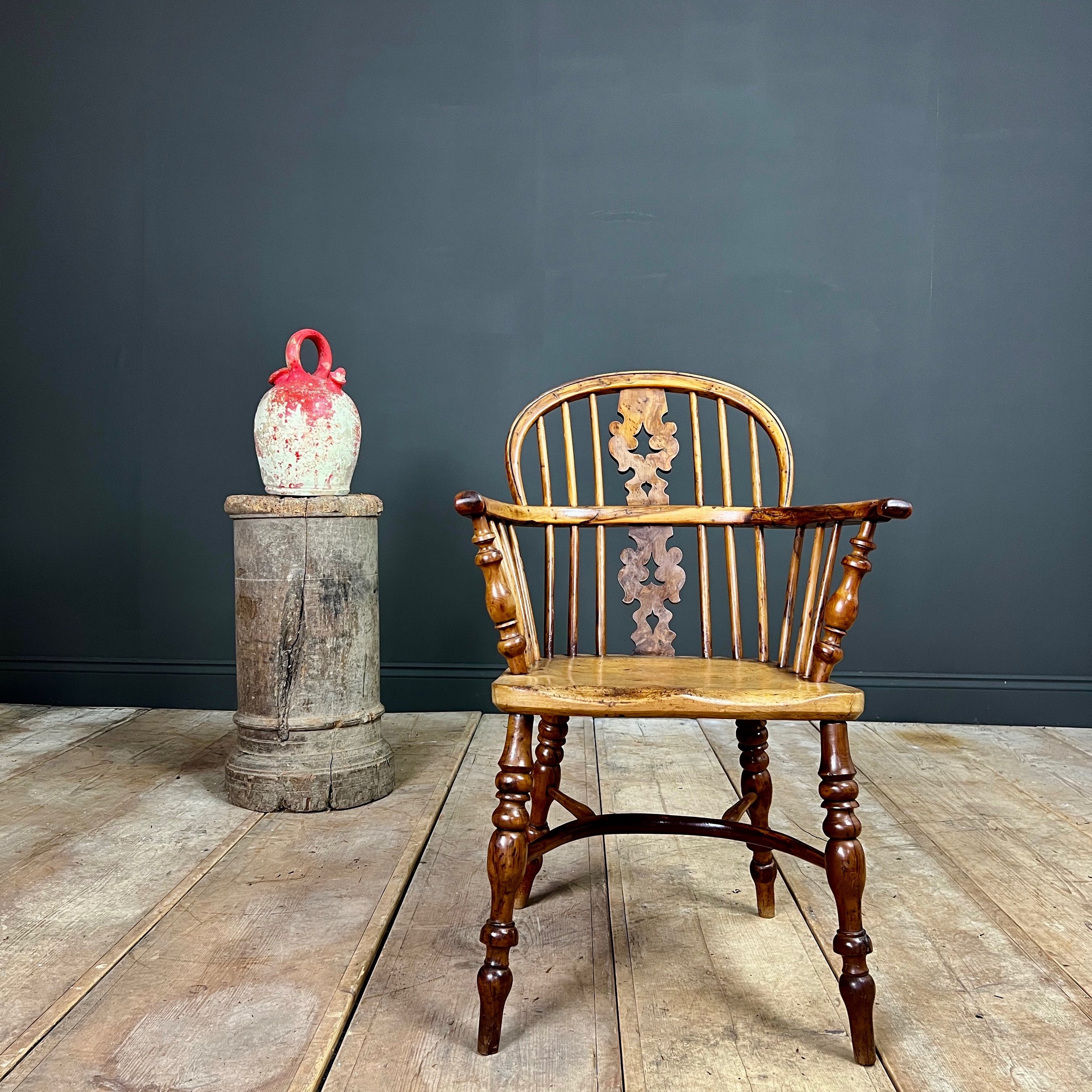 19th Century Yew Windsor Chair wit crinoline stretcher
