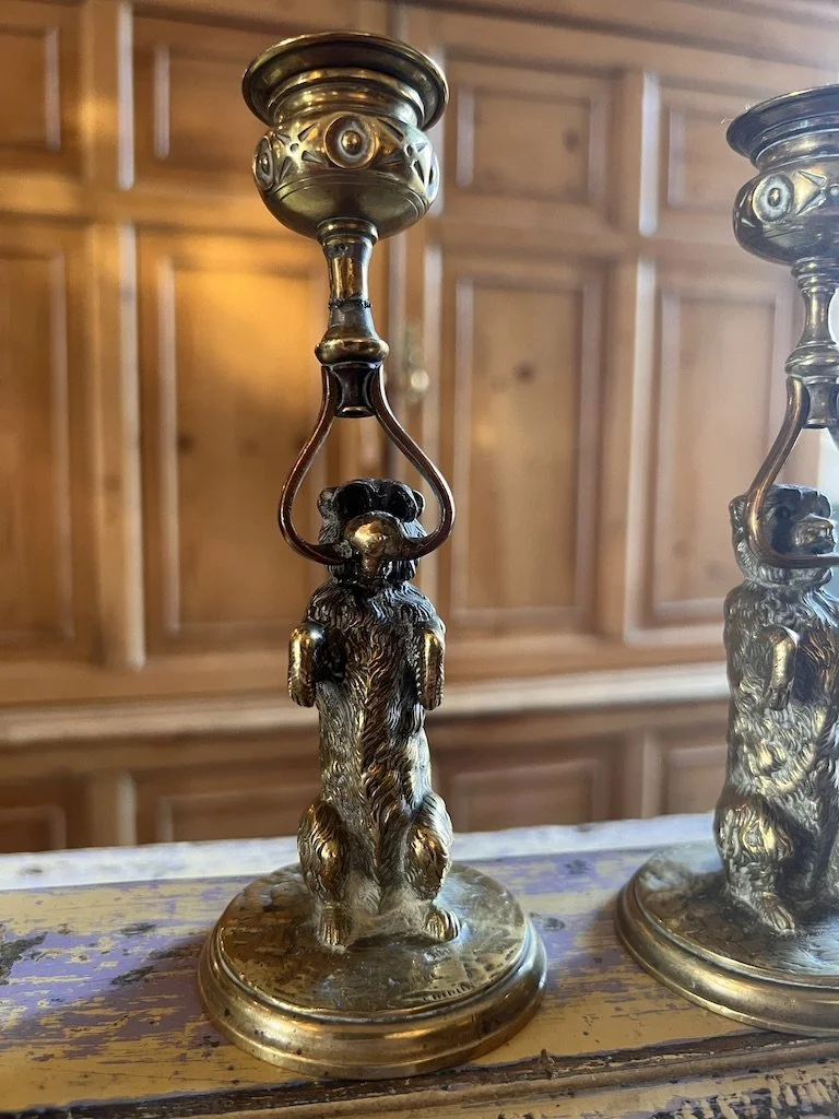 Pair of 19th Century Standing Dog Candlesticks