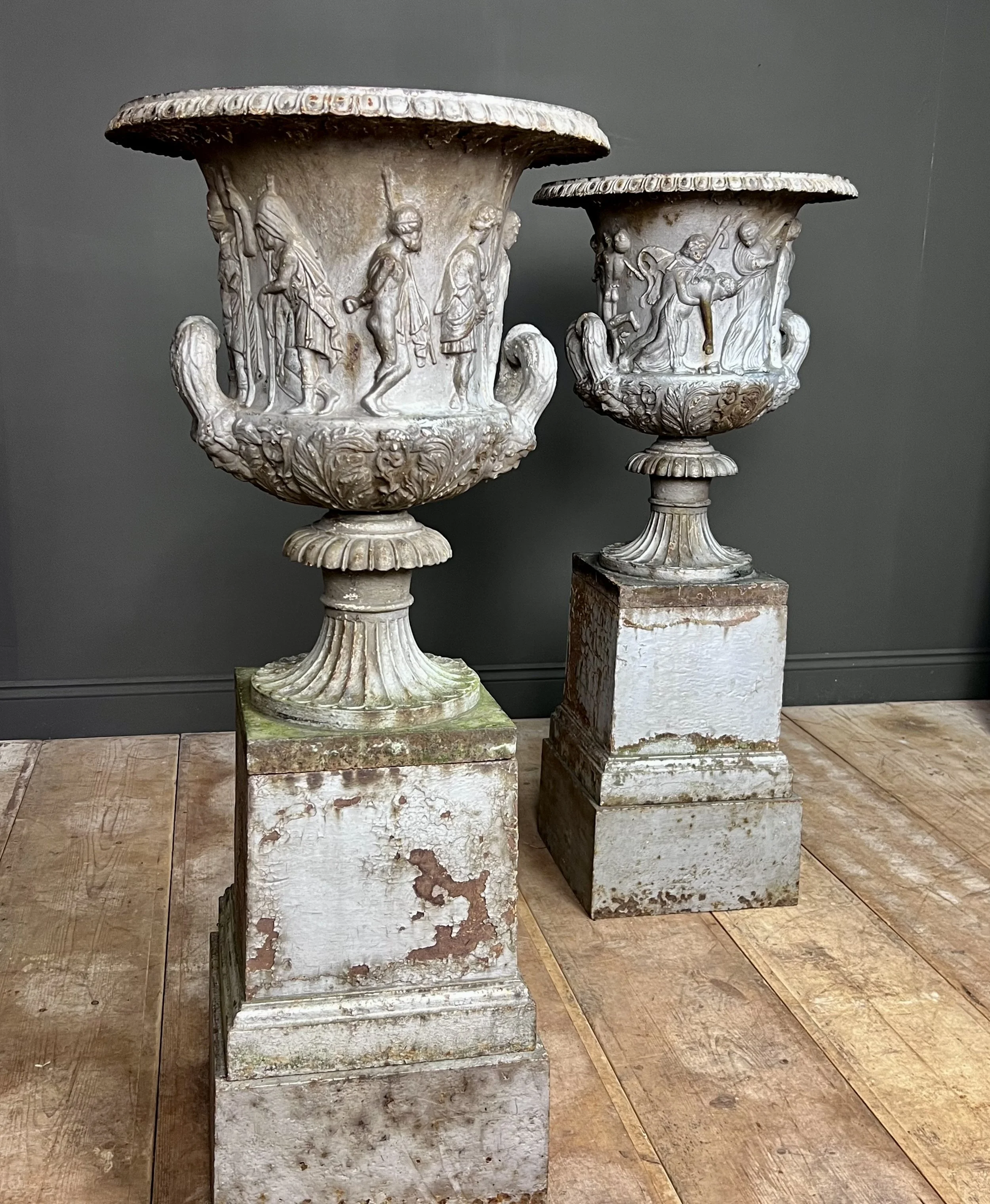 Rare pair of 19th Century cast iron Medici Borghese Urns and stands by Andrew Handyside