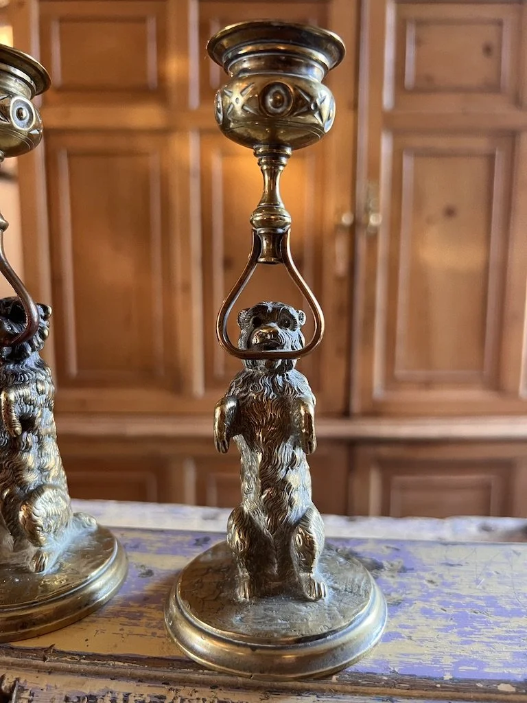 Pair of 19th Century Standing Dog Candlesticks