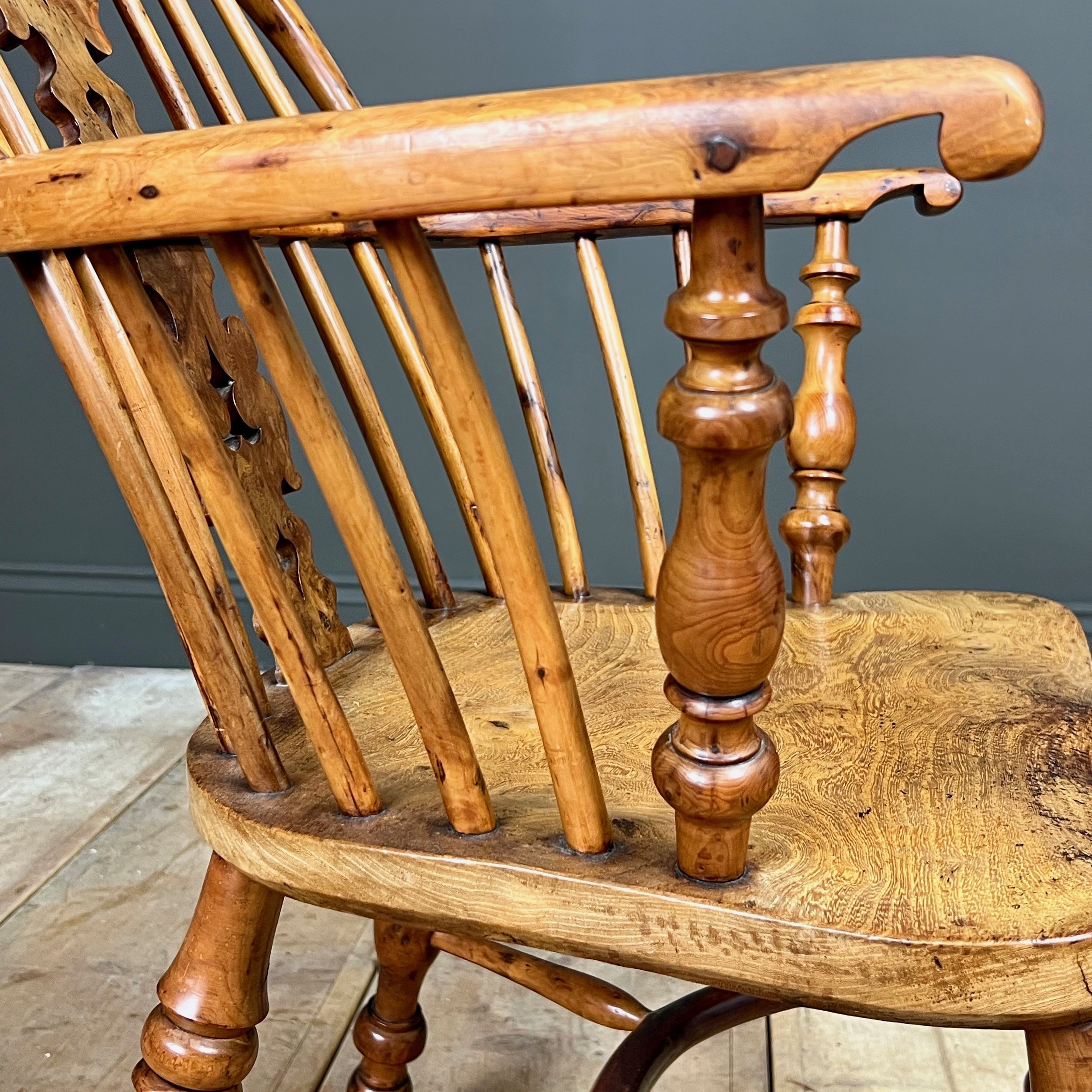 19th Century Yew Windsor Chair with crinoline stretcher