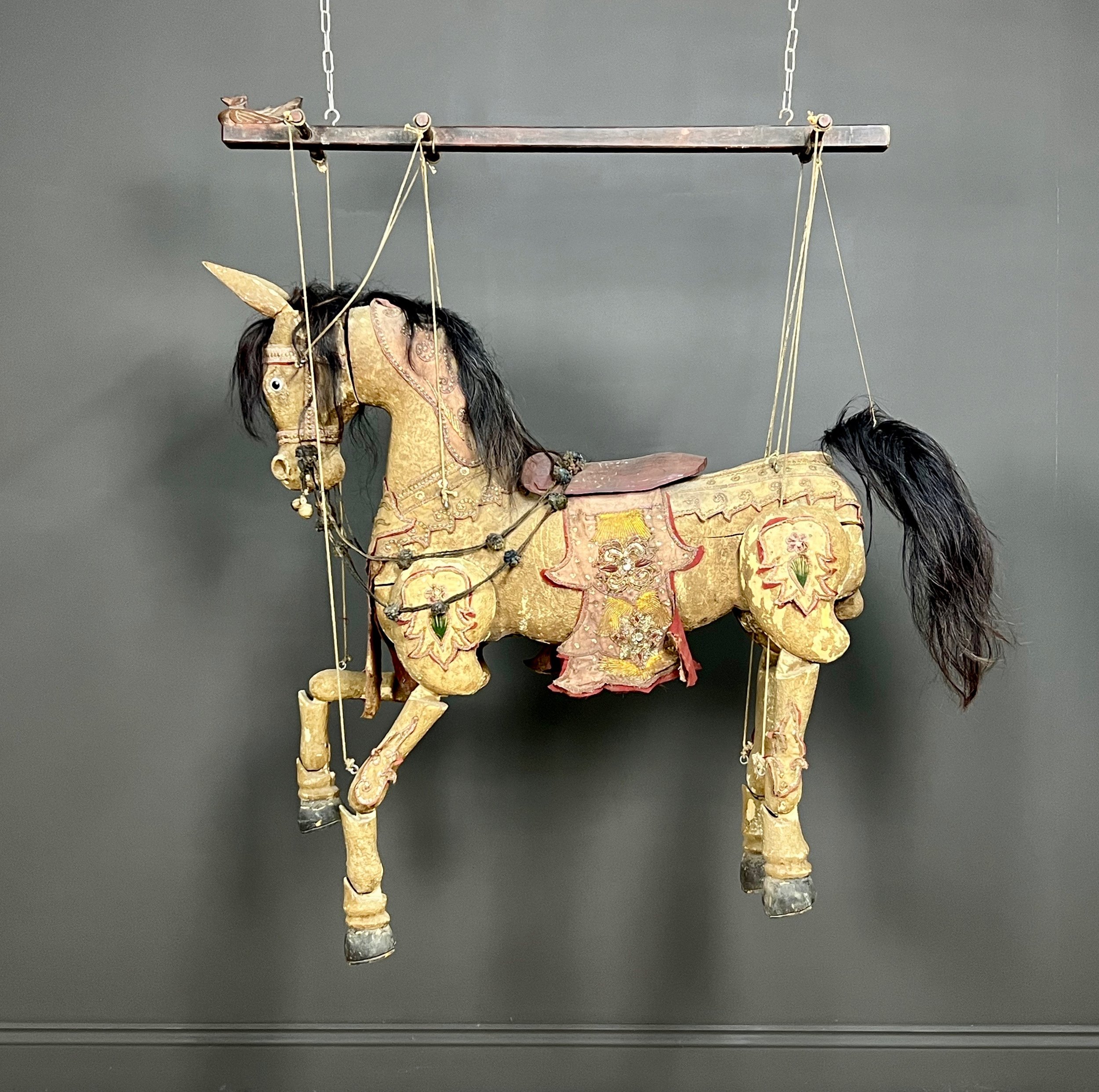 Large Antique Articulated Burmese Horse Marionette