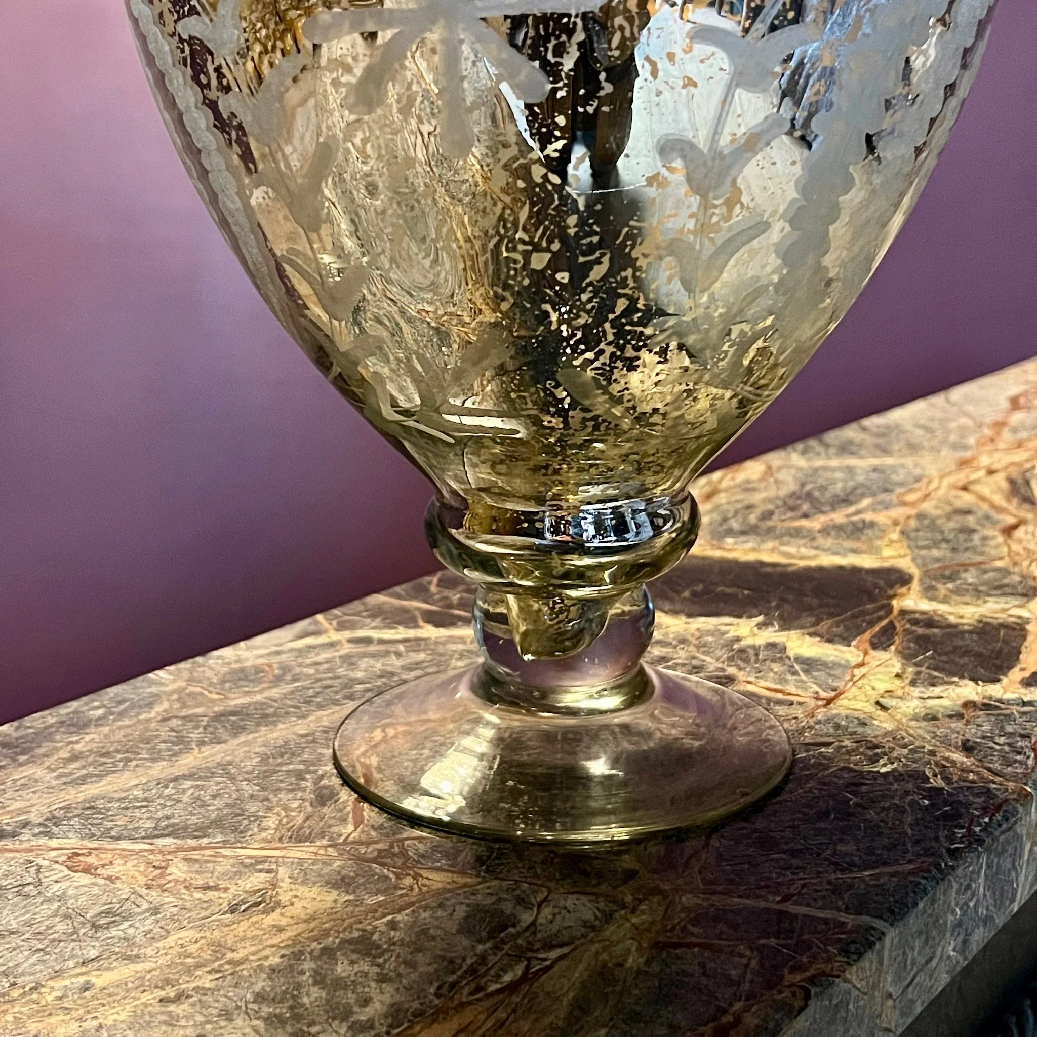 Large partially mirrored glass decorative urn