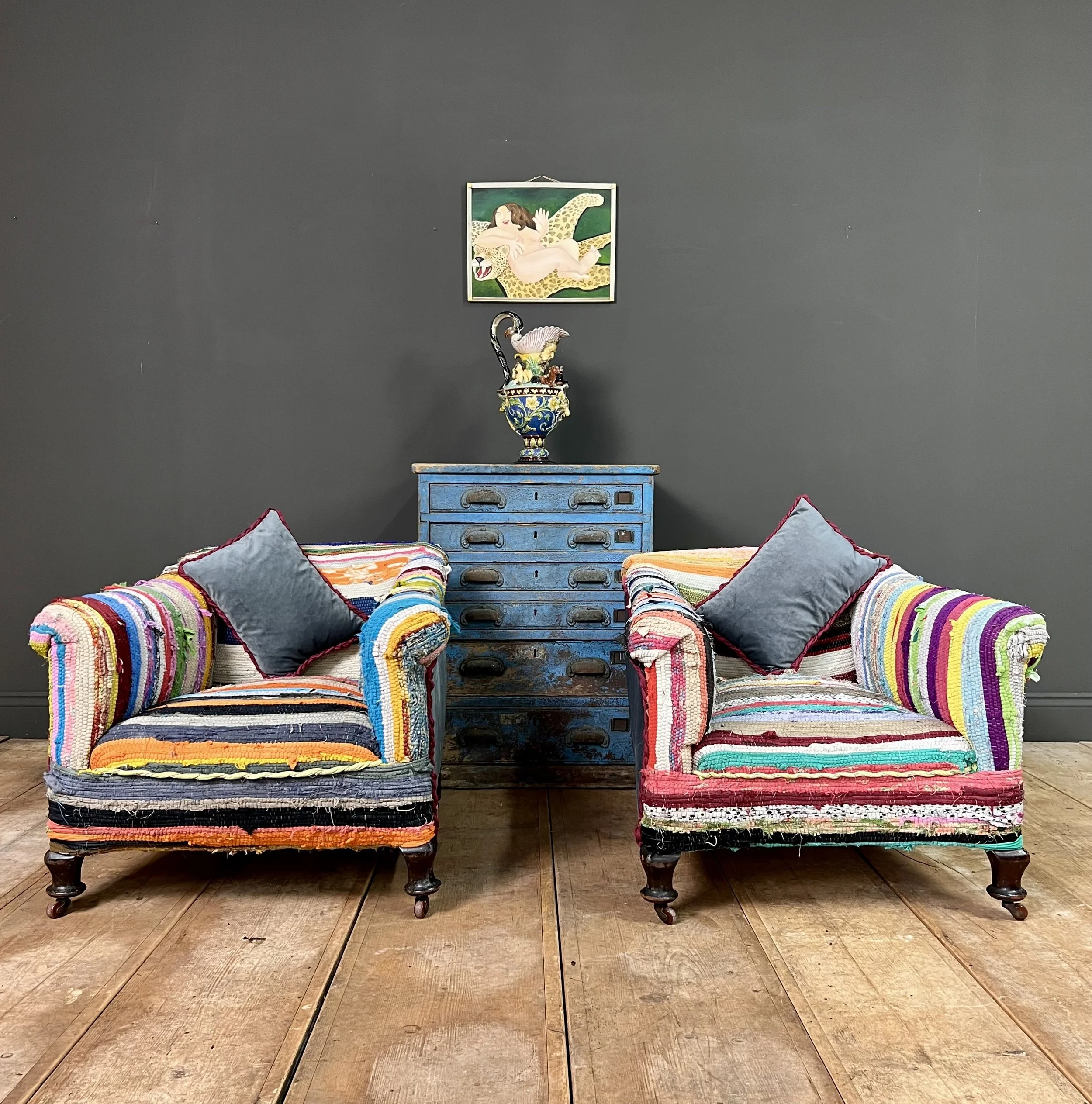 Pair of Edwardian Boucherouite Rag Rug Chairs