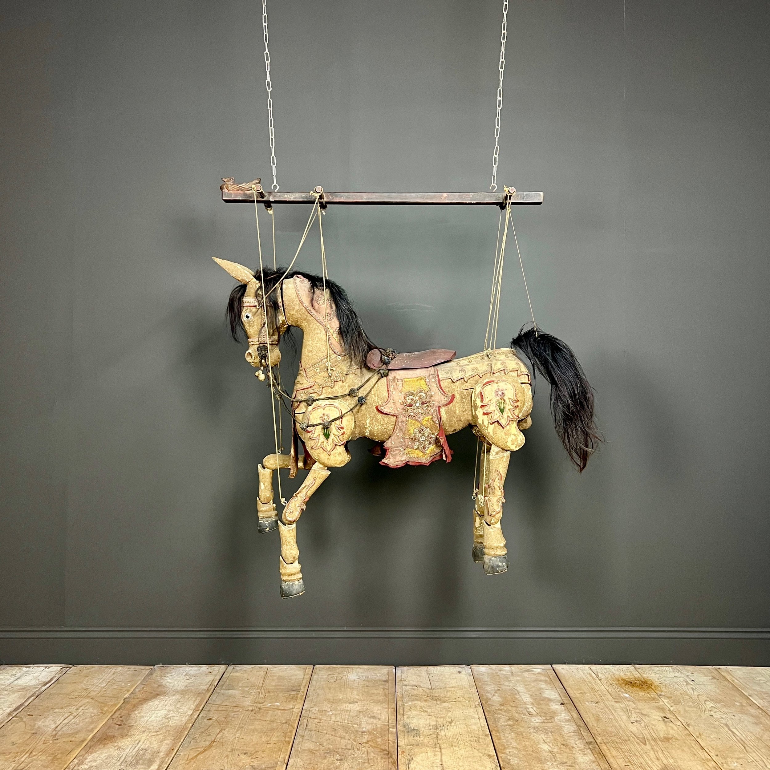 Large Antique Articulated Burmese Horse Marionette