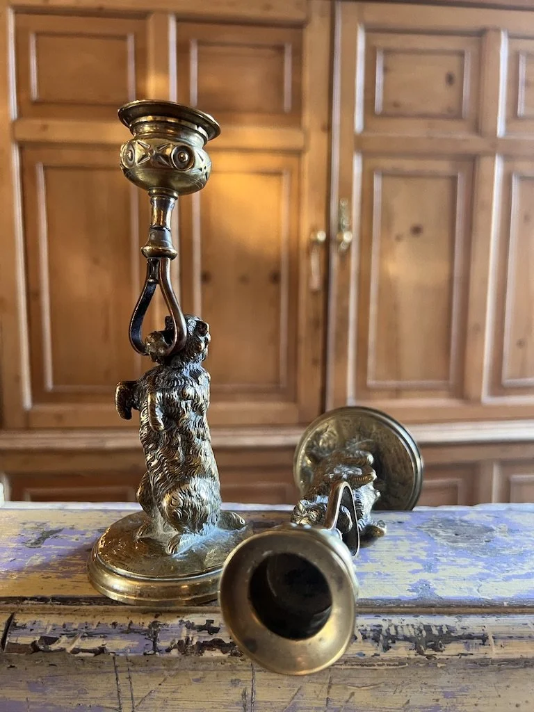 Pair of 19th Century Standing Dog Candlesticks