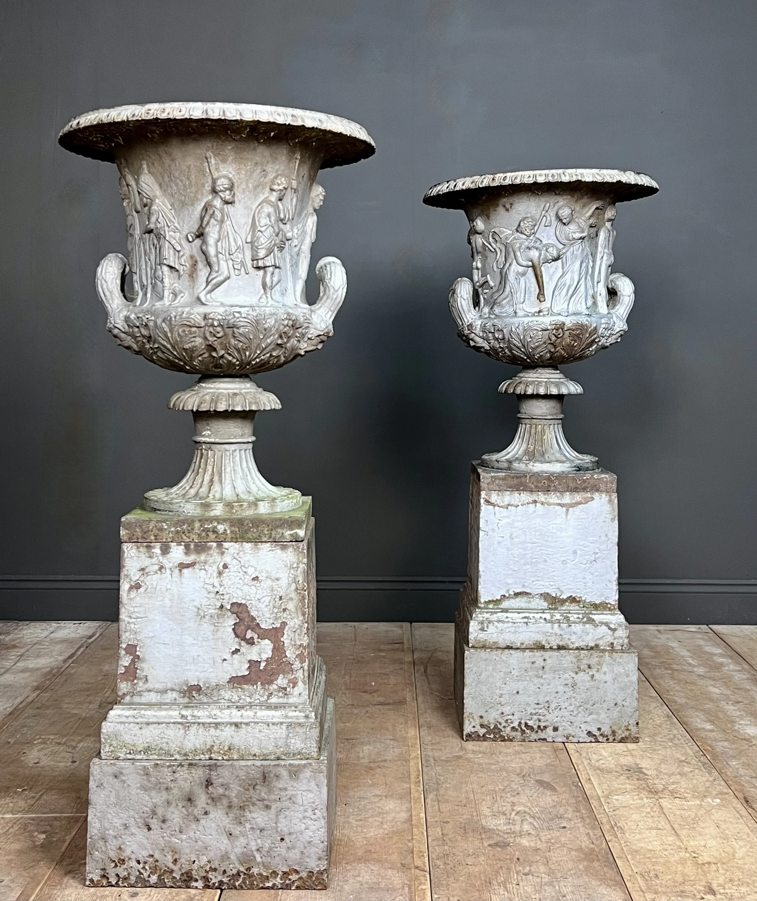 Rare pair of 19th Century cast iron Medici Borghese Urns and stands by Andrew Handyside