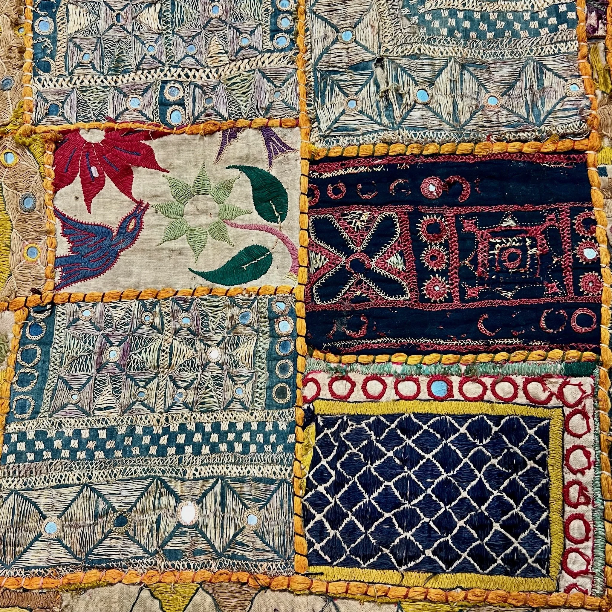 Rare hand embroidered and mirrored 19th Century wall hanging from Rajasthan