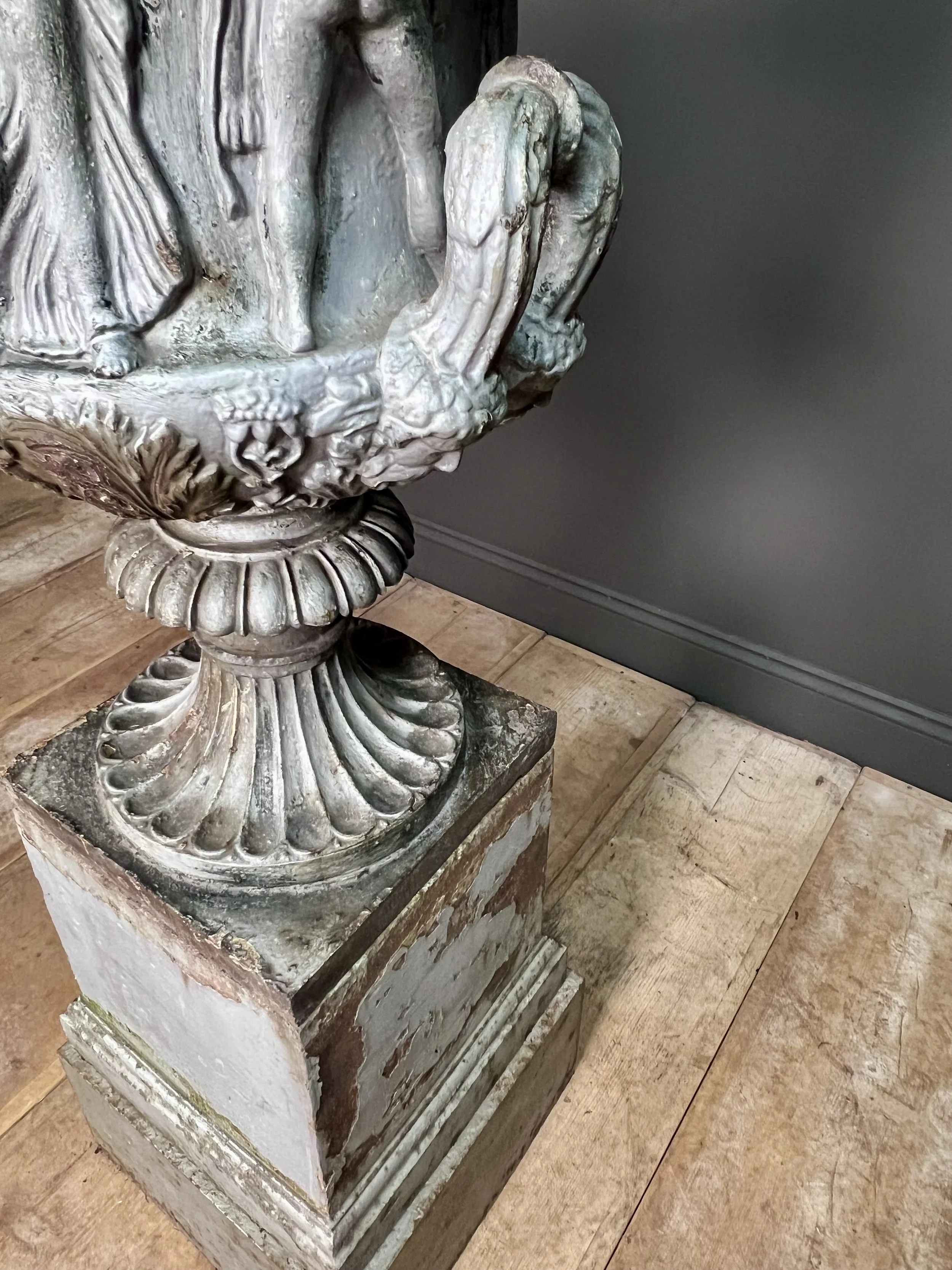 Rare pair of 19th Century cast iron Medici Borghese Urns and stands by Andrew Handyside