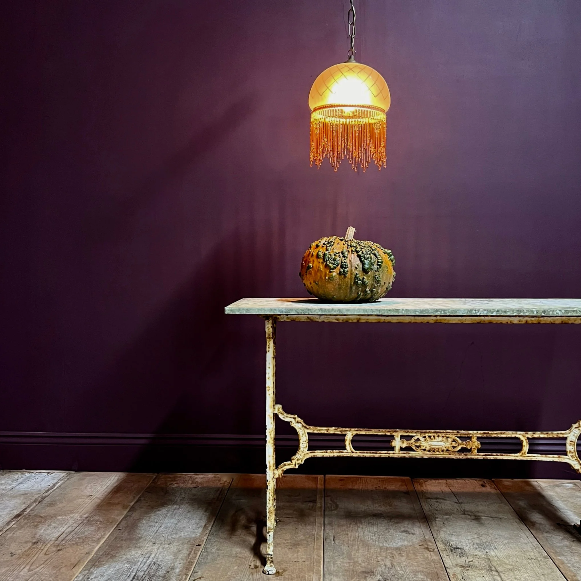 Marble topped console table and original cast iron base