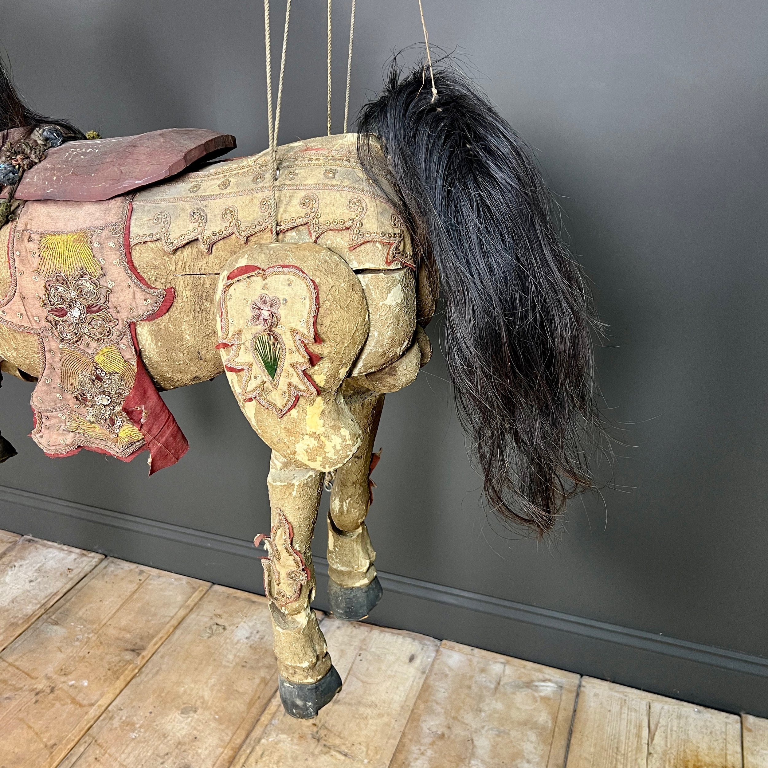 Large Antique Articulated Burmese Horse Marionette