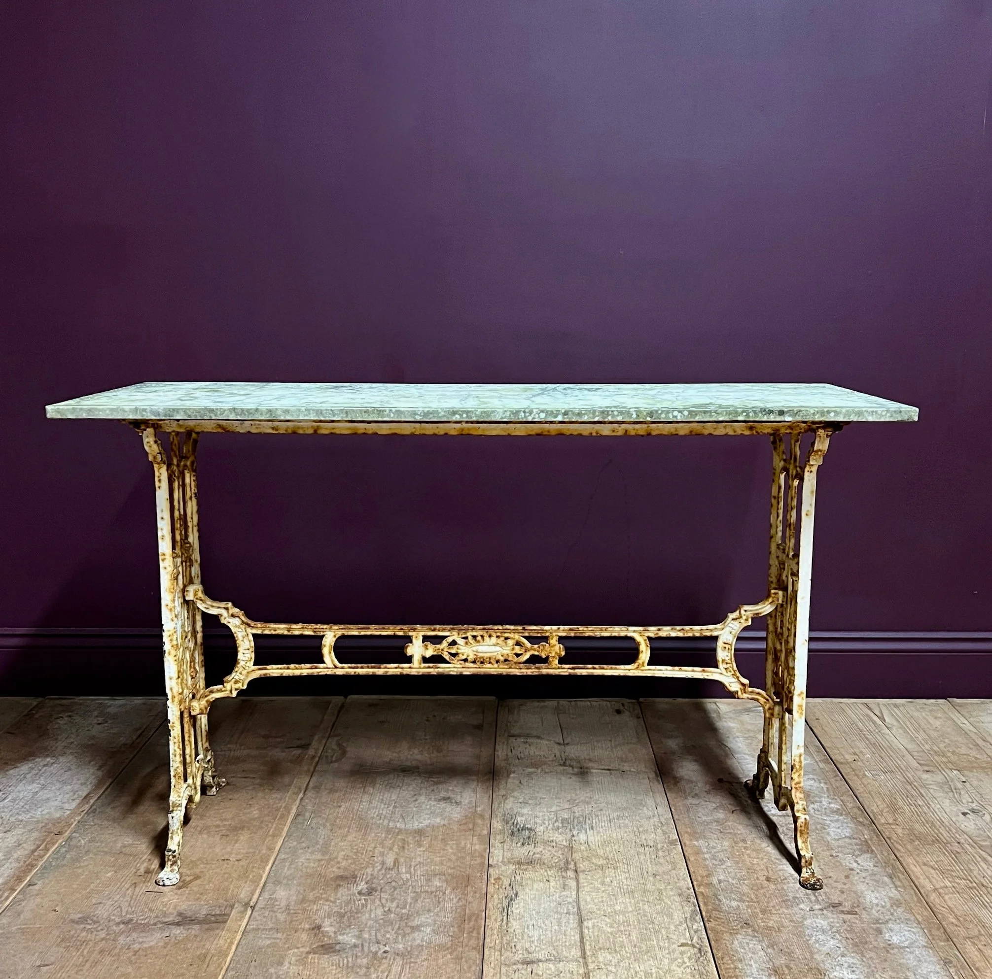 Marble topped console table and original cast iron base
